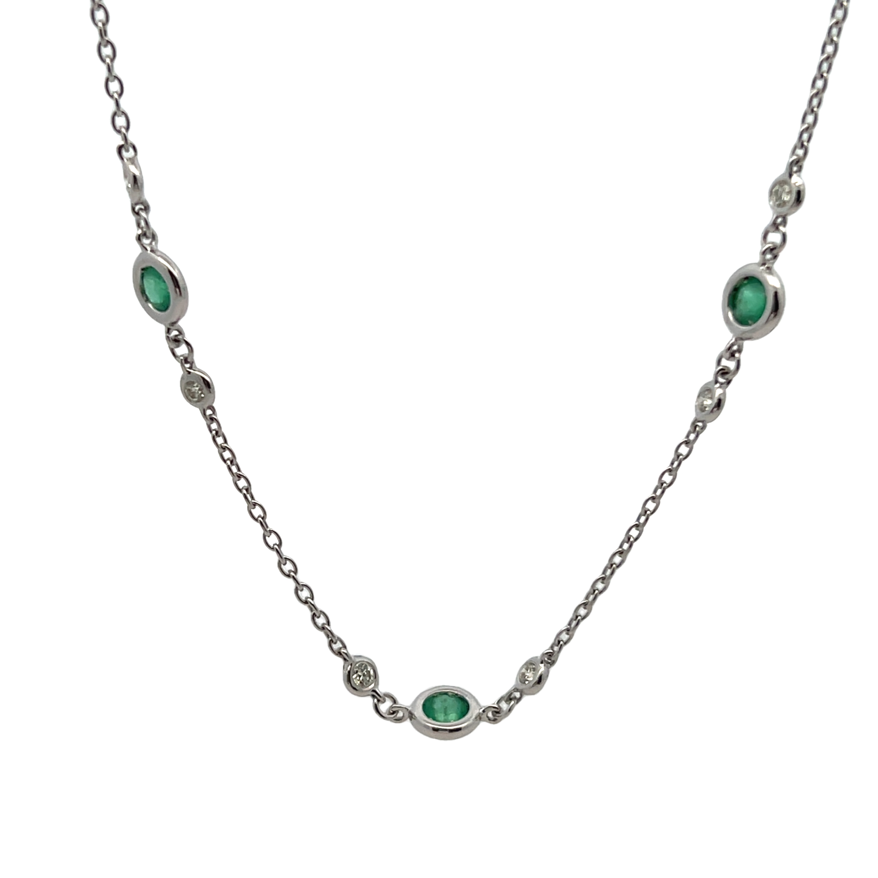 14k White Gold Diamond And Emerald Necklace
