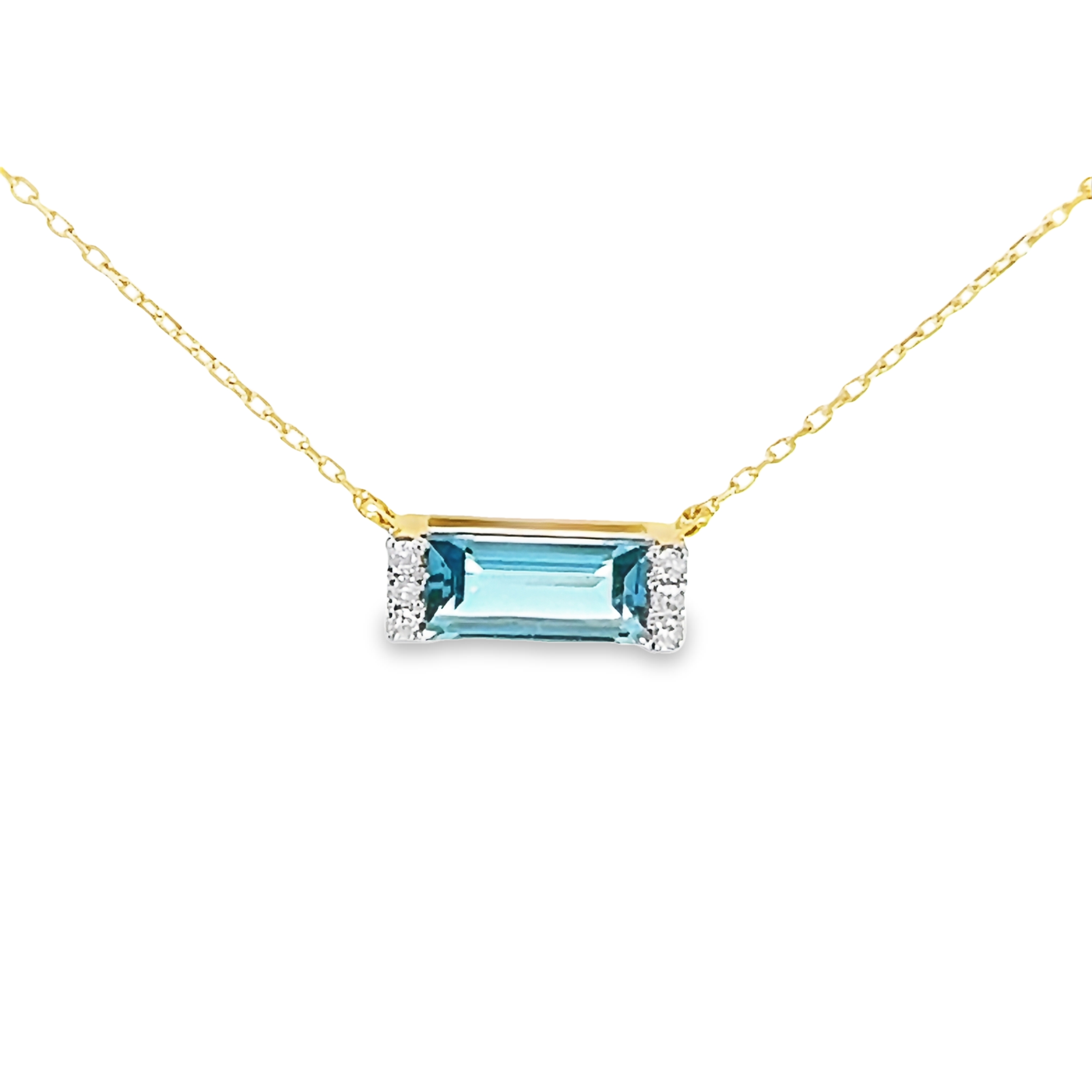 14k Yellow Gold Blue Topaz And Diamond Bar Necklace