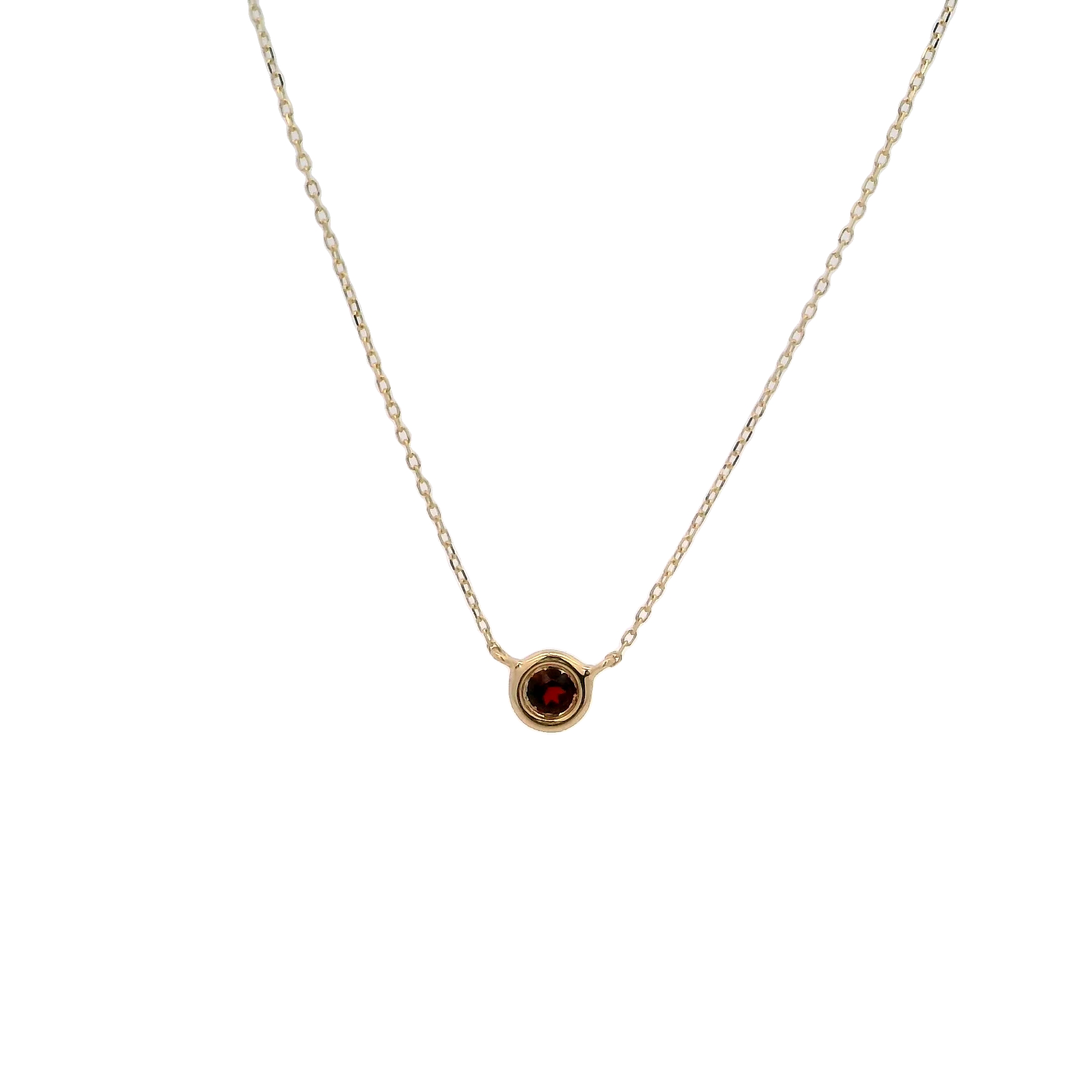14k Yellow Gold Garnet Solitaire Necklace