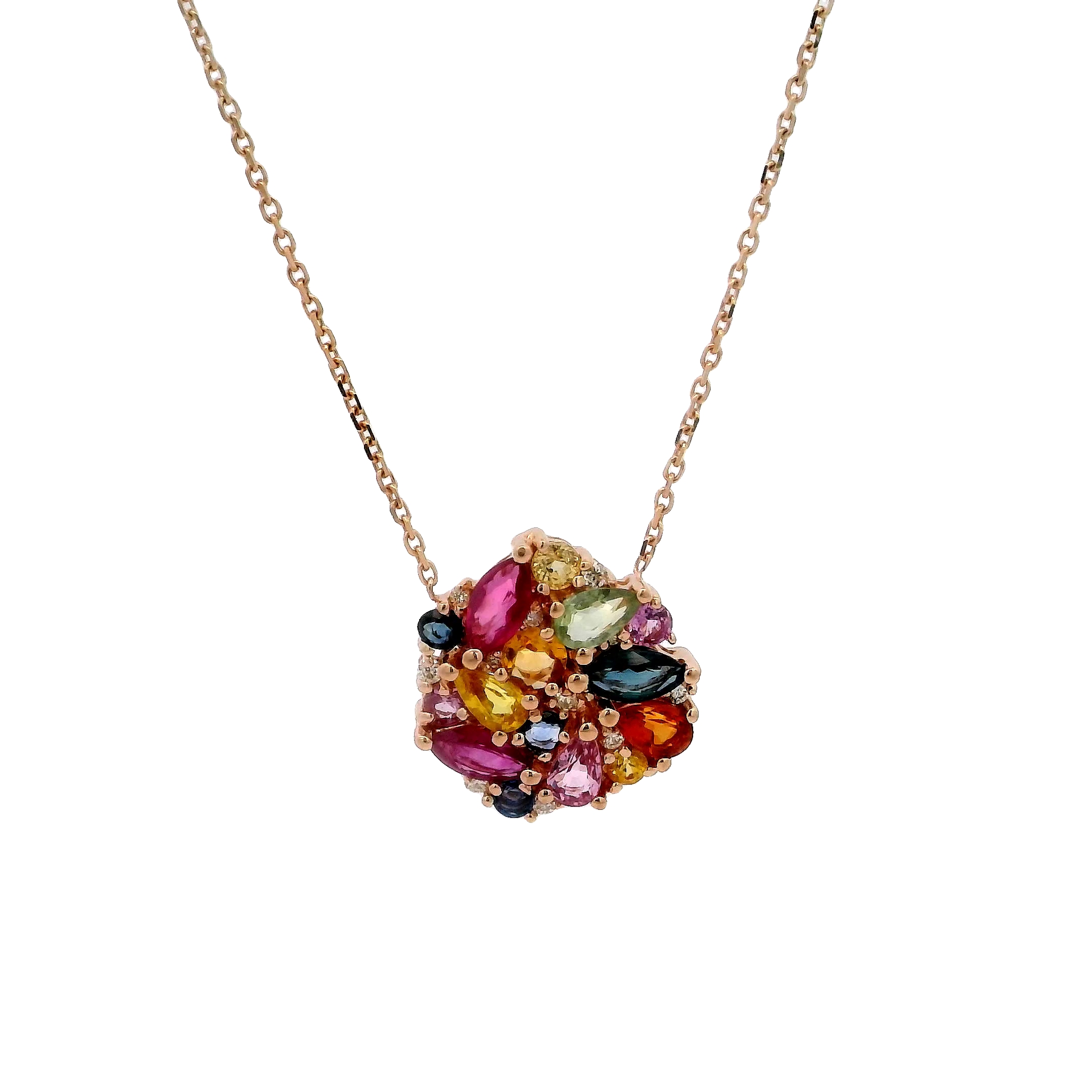 14k Rose Gold Sapphire Cluster Necklace