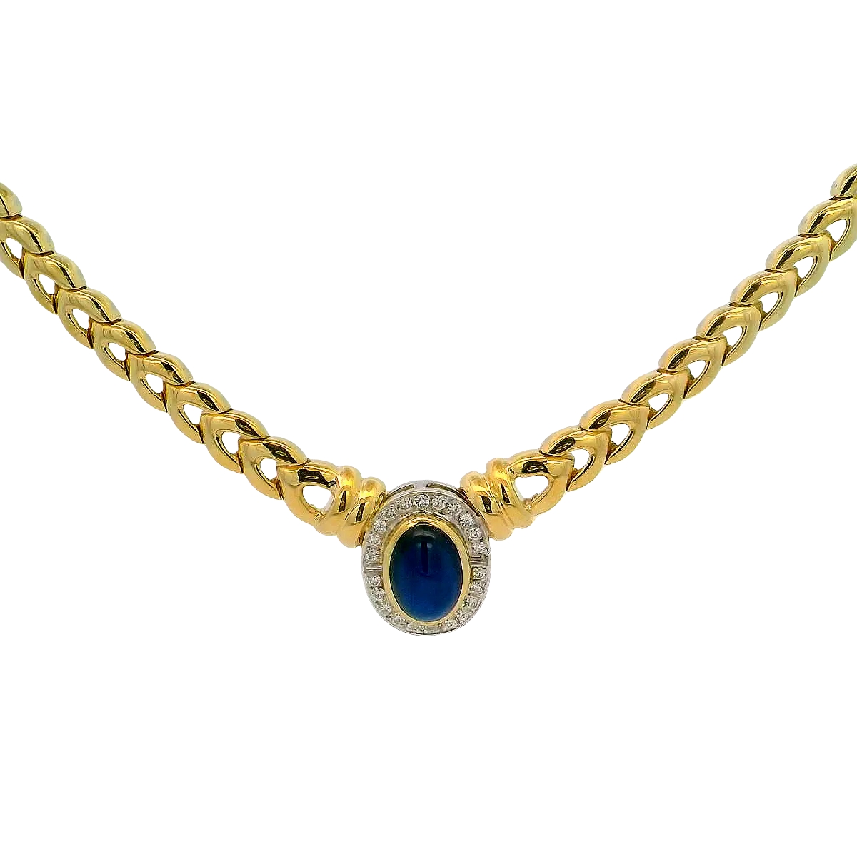 18k Yellow Gold Cabochon Sapphire And Diamond Necklace