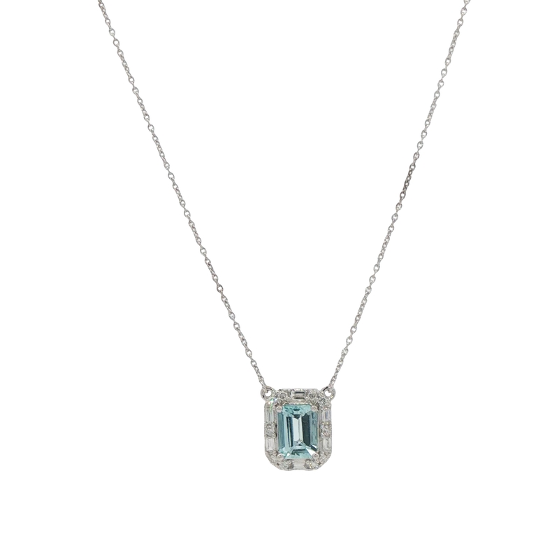 14k White Gold Aquamarine And Diamond Necklace