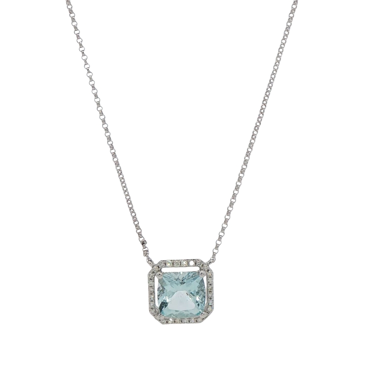 14k White Gold Aquamarine And Diamond Necklace