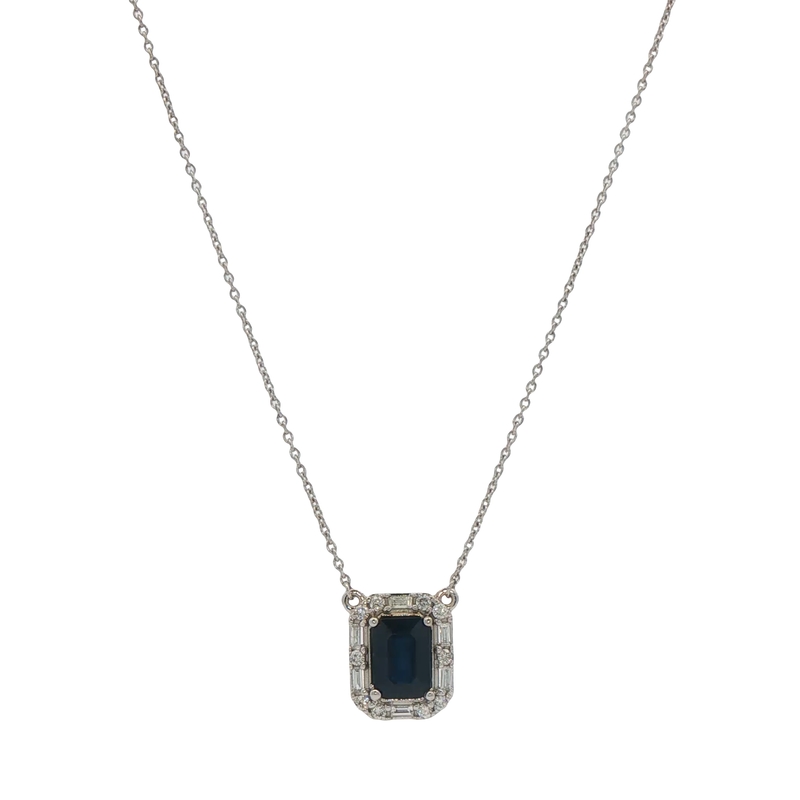 14k White Gold Sapphire And Diamond Necklace