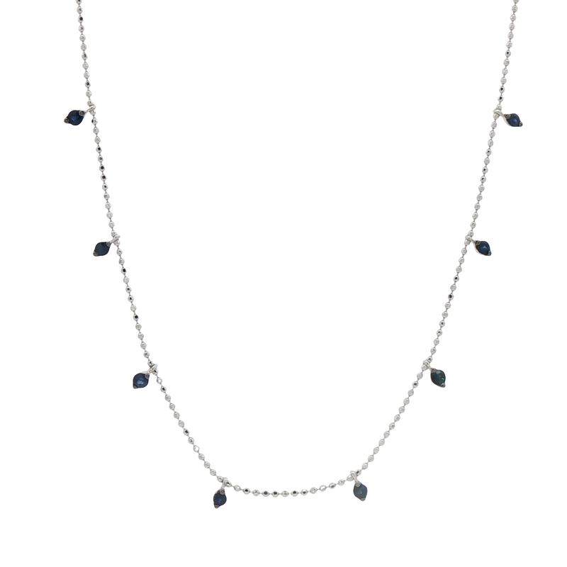 14k White Gold Sapphire Station Necklace