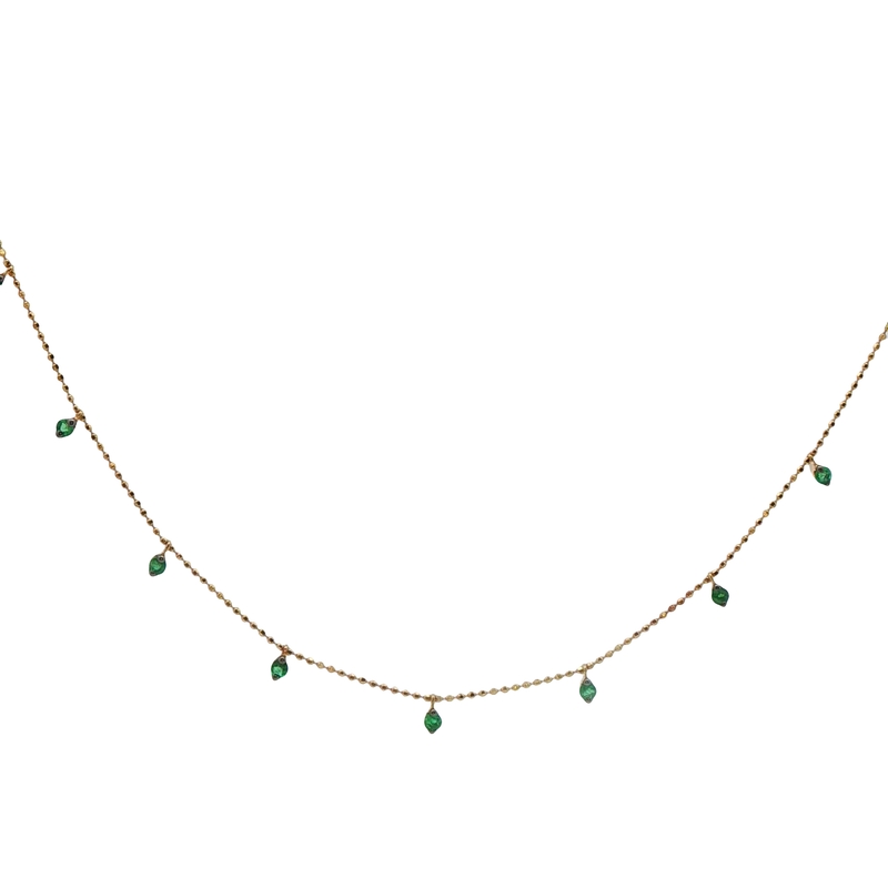 14k Yellow Gold Emerald Station Necklace