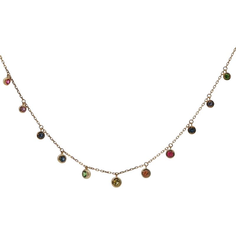 14k Yellow Gold Mixed-color Sapphire Necklace