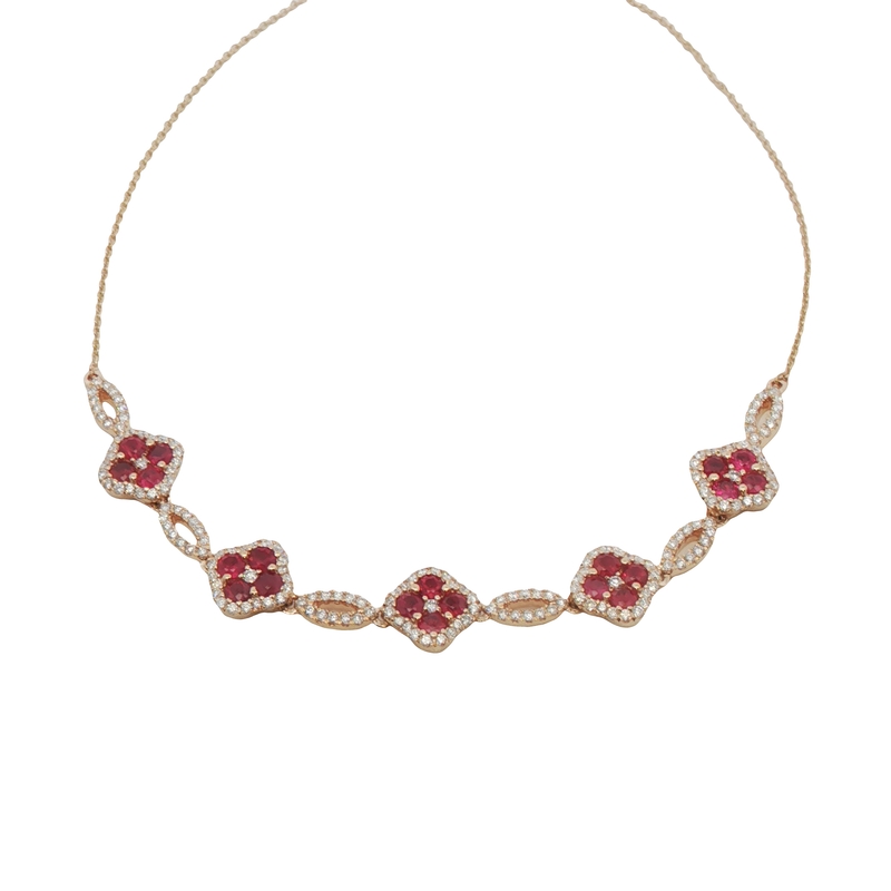 14k Yellow Gold Ruby And Diamond Necklace