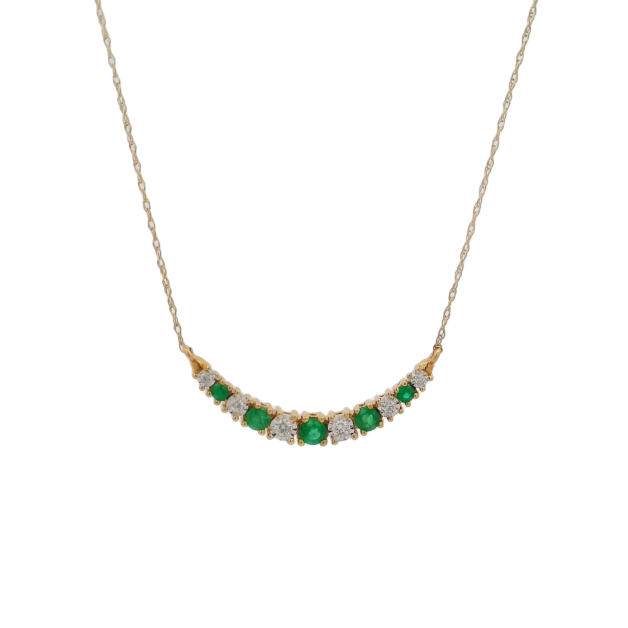 14k Yellow Gold Emerald And Diamond Bar Necklace