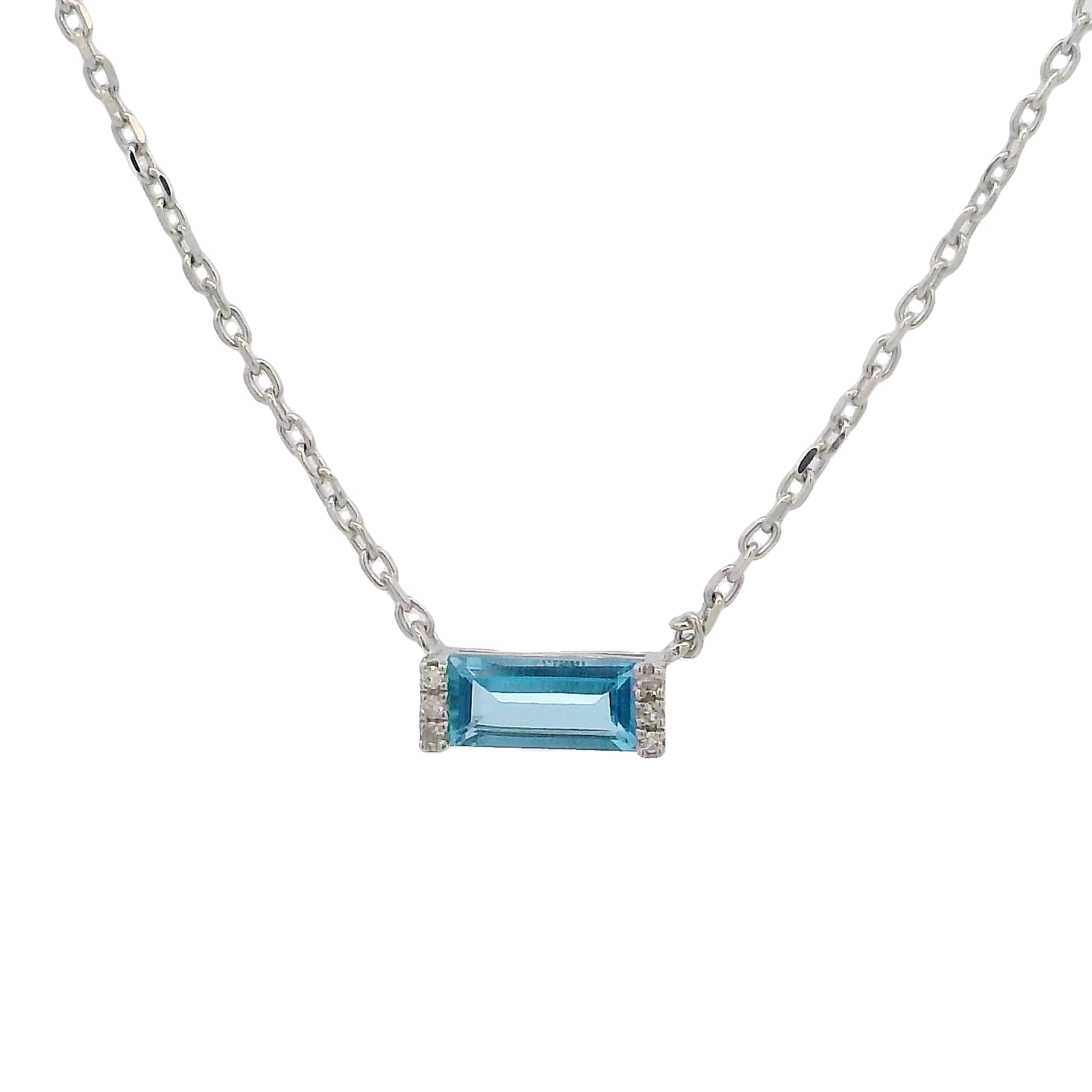 Sterling Silver Blue Topaz And Diamond Necklace