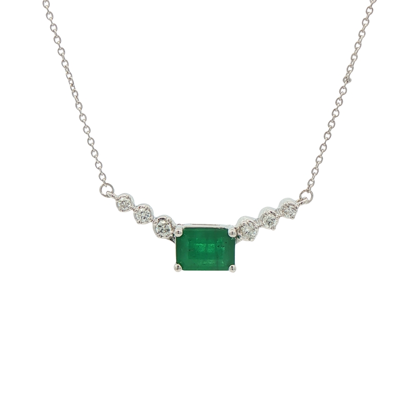 14k White Gold Emerald And Diamond Necklace