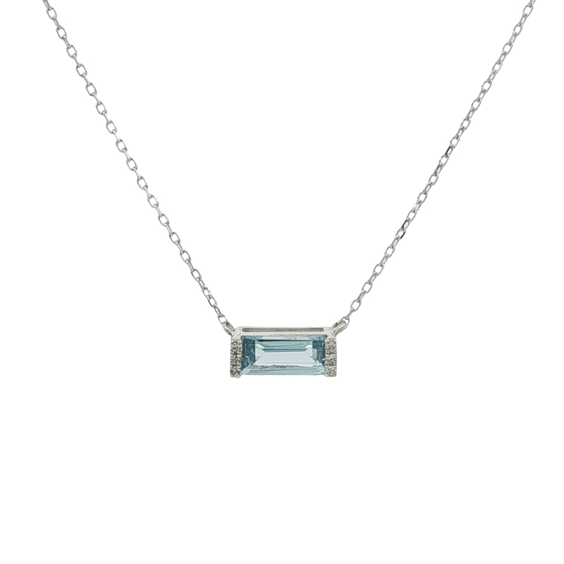 Sterling Silver Blue Topaz And Diamond Necklace