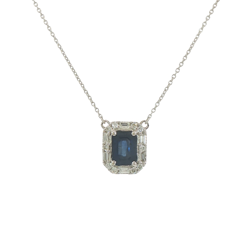 14k White Gold Sapphire And Diamond Necklace