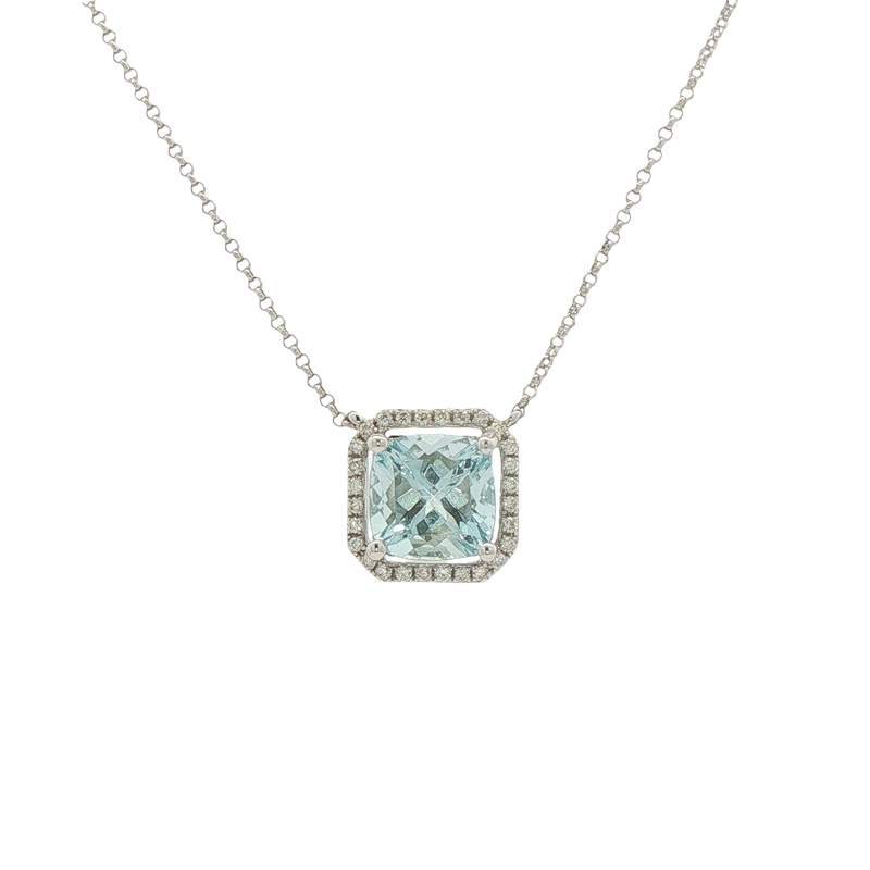 14k White Gold Aquamarine And Diamond Necklace
