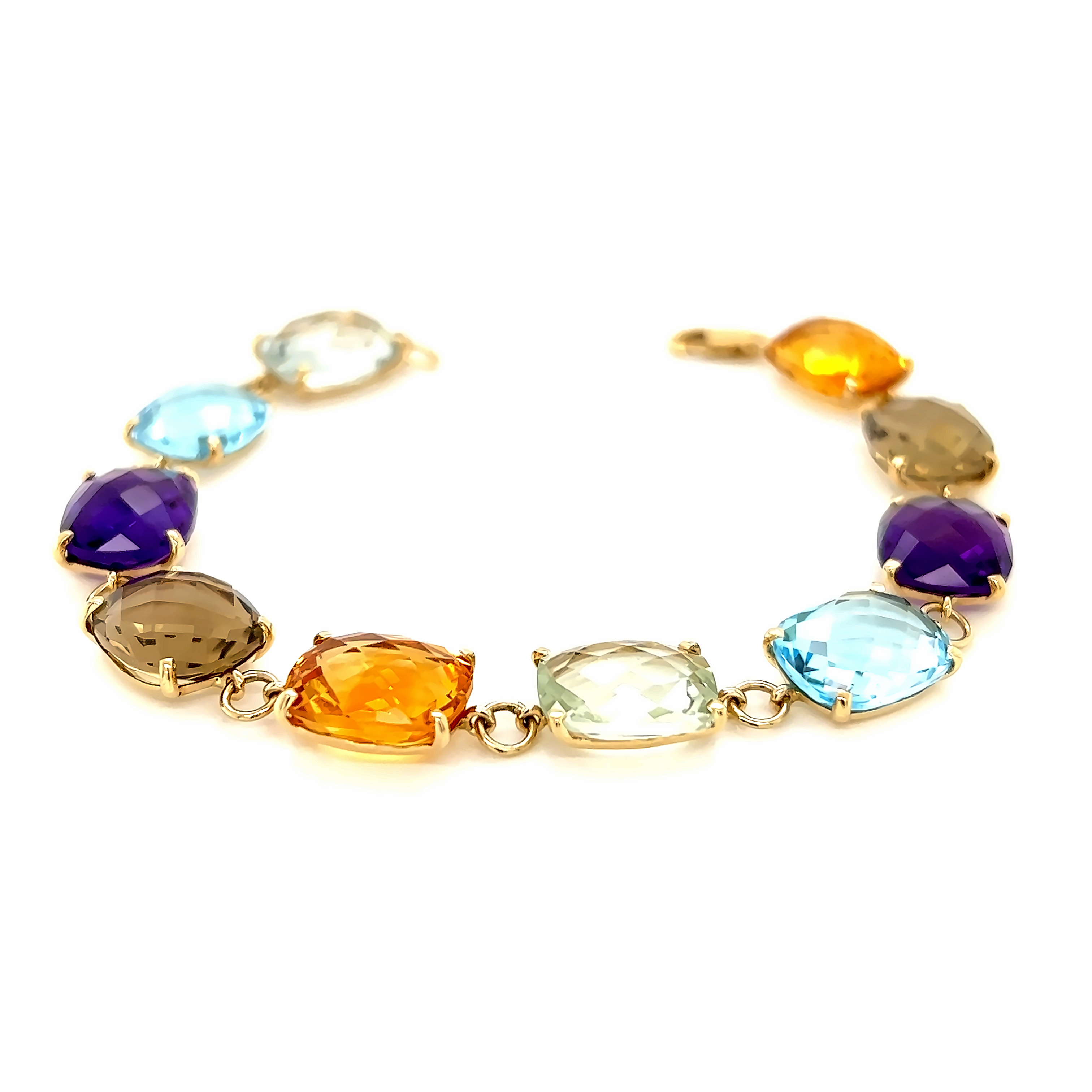 Yellow 14 Karat Link Bracelet Length 7 With 11=50.00Tw C Multi-Colored Stoness