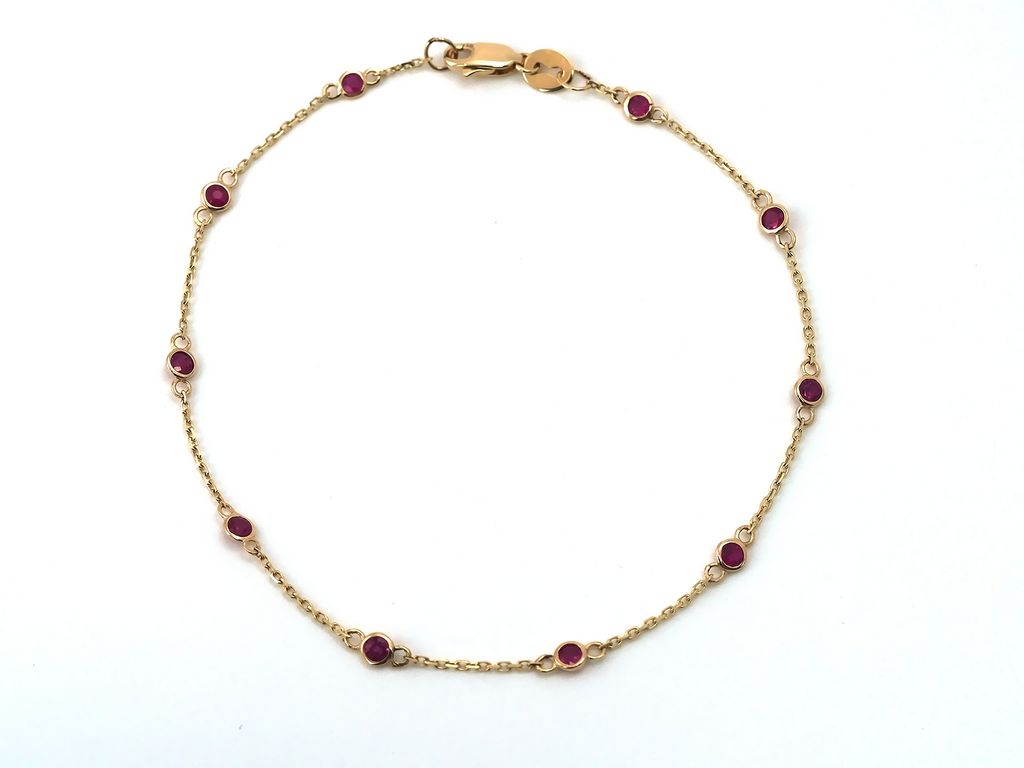 Yellow 14 Karat Link Bracelet With 10=0.55Tw Round Rubys