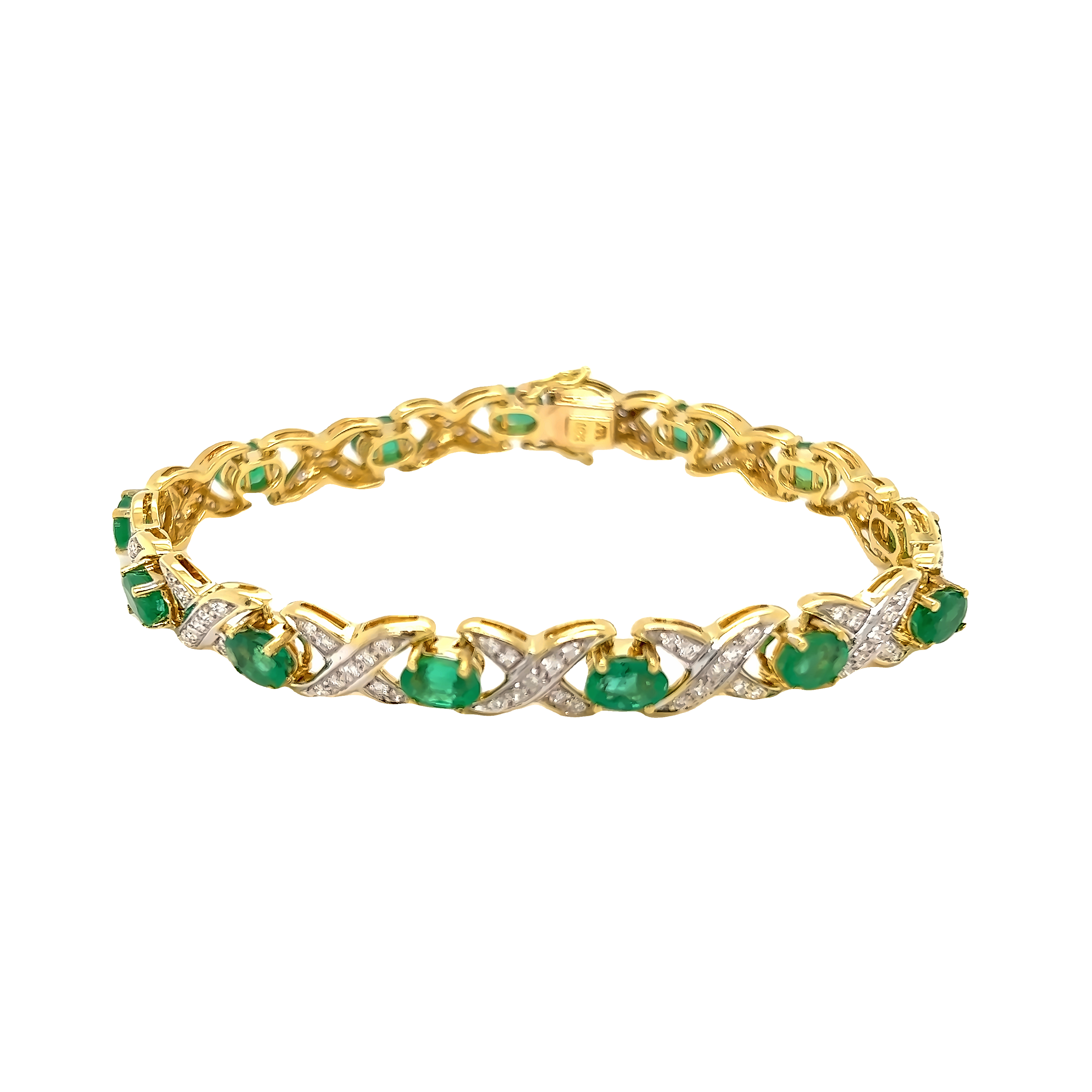 Yellow 18 Karat Bracelet  with 13=6.00x4.00mm Oval Emeralds &  130=1.30tw Round Brilliant G VS Diamonds