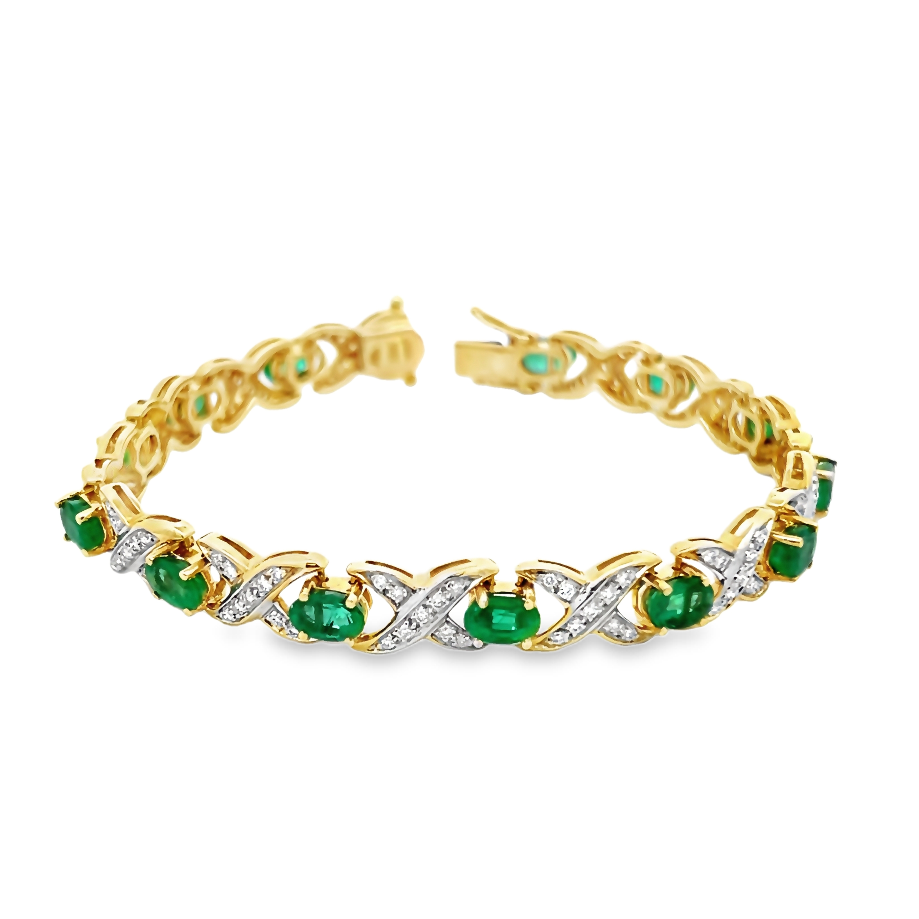 18k Yellow Gold Emerald And Diamond Bracelet