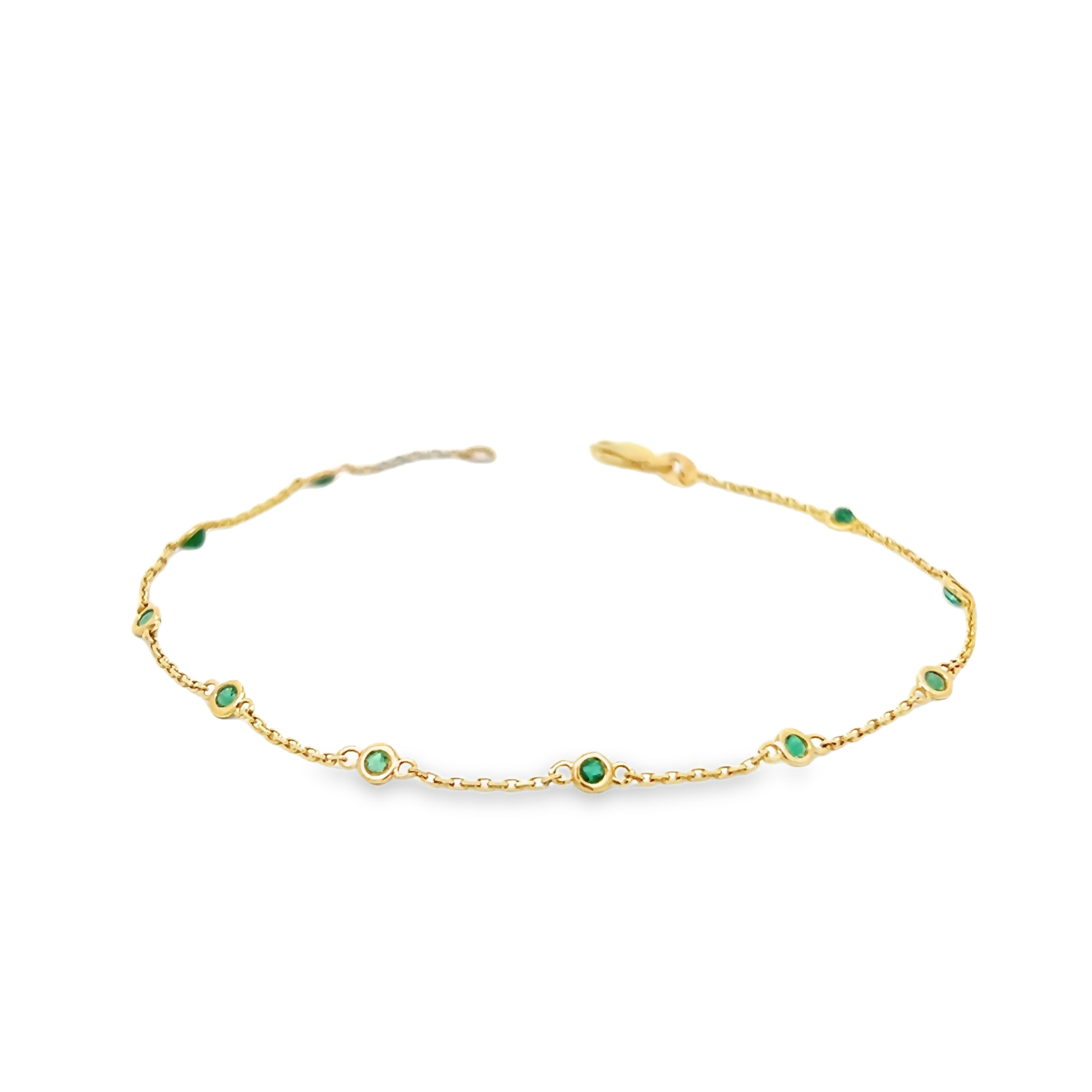 14k Yellow Gold Station Emerald Link Bracelet