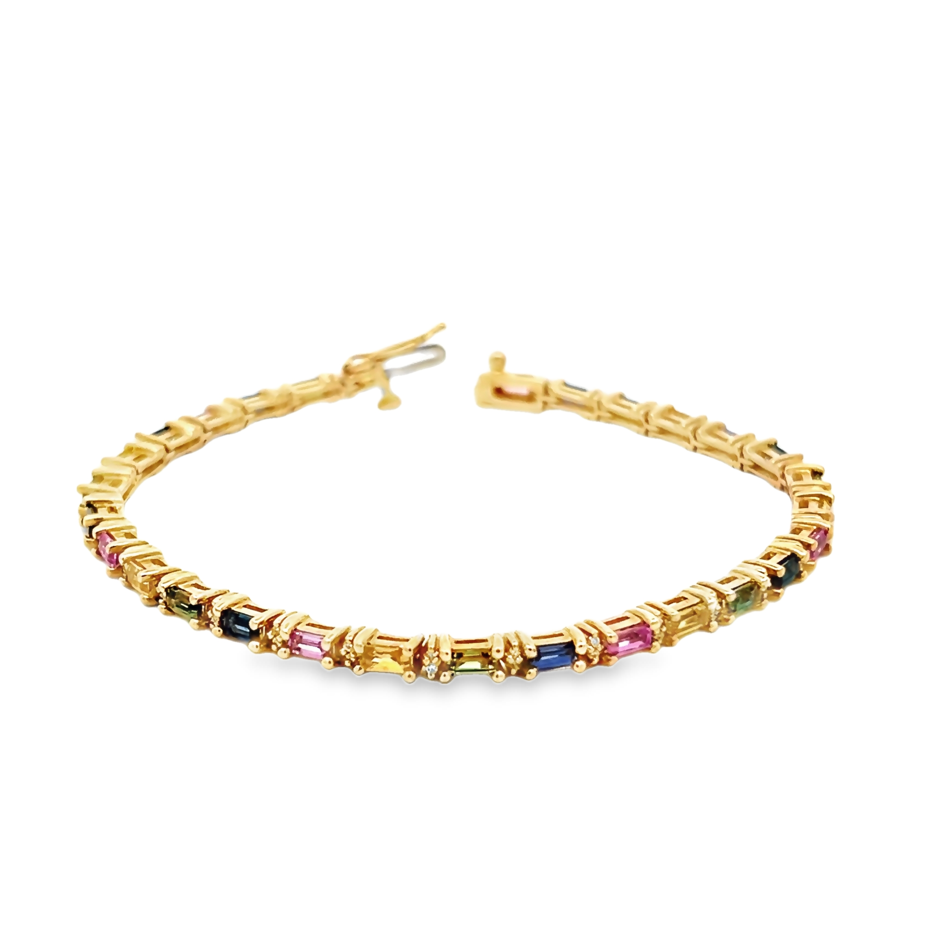 Diamond And Multi-colored Stone Tennis Bracelet