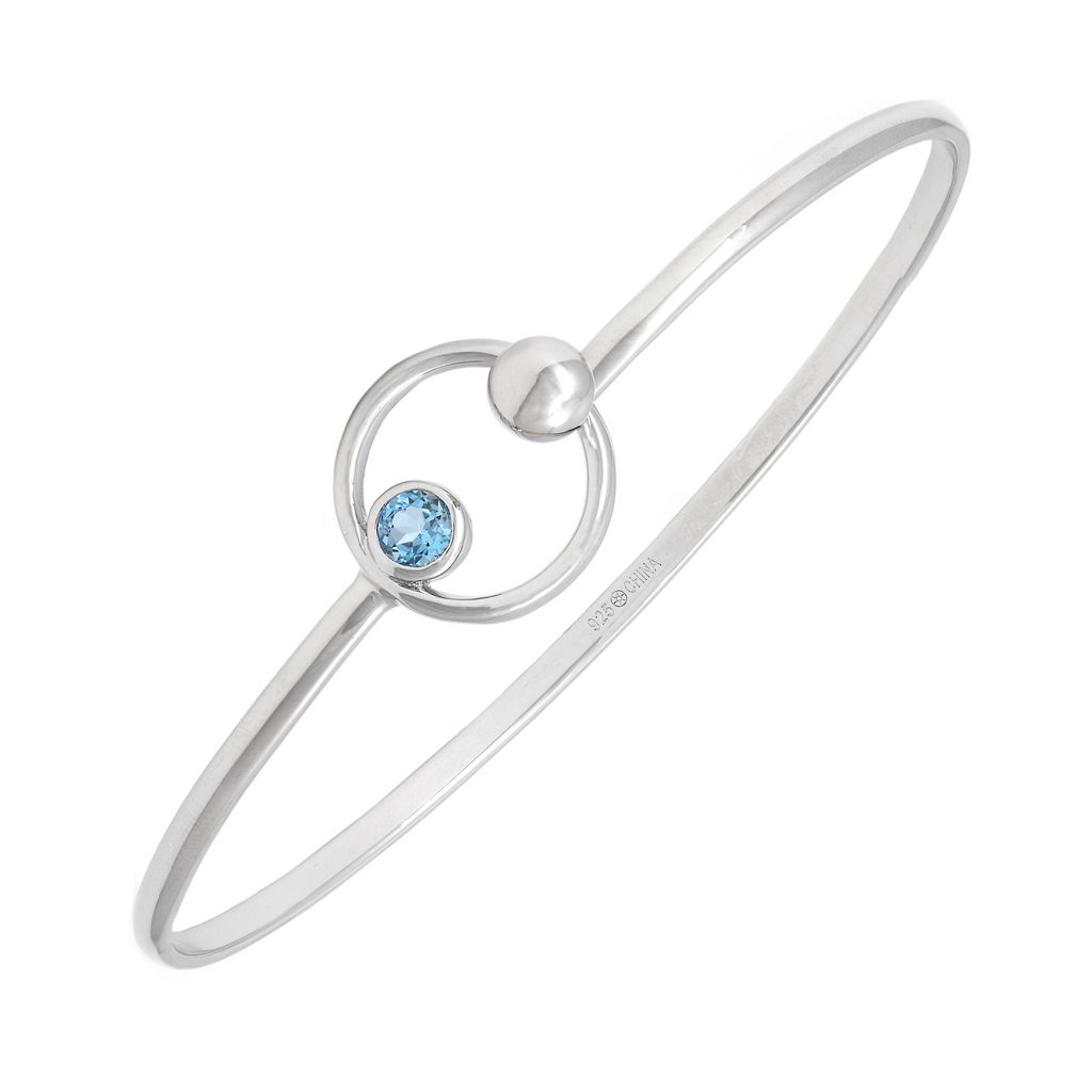 Sterling Bangle Bracelet with One 0.25ct Round Blue Topaz