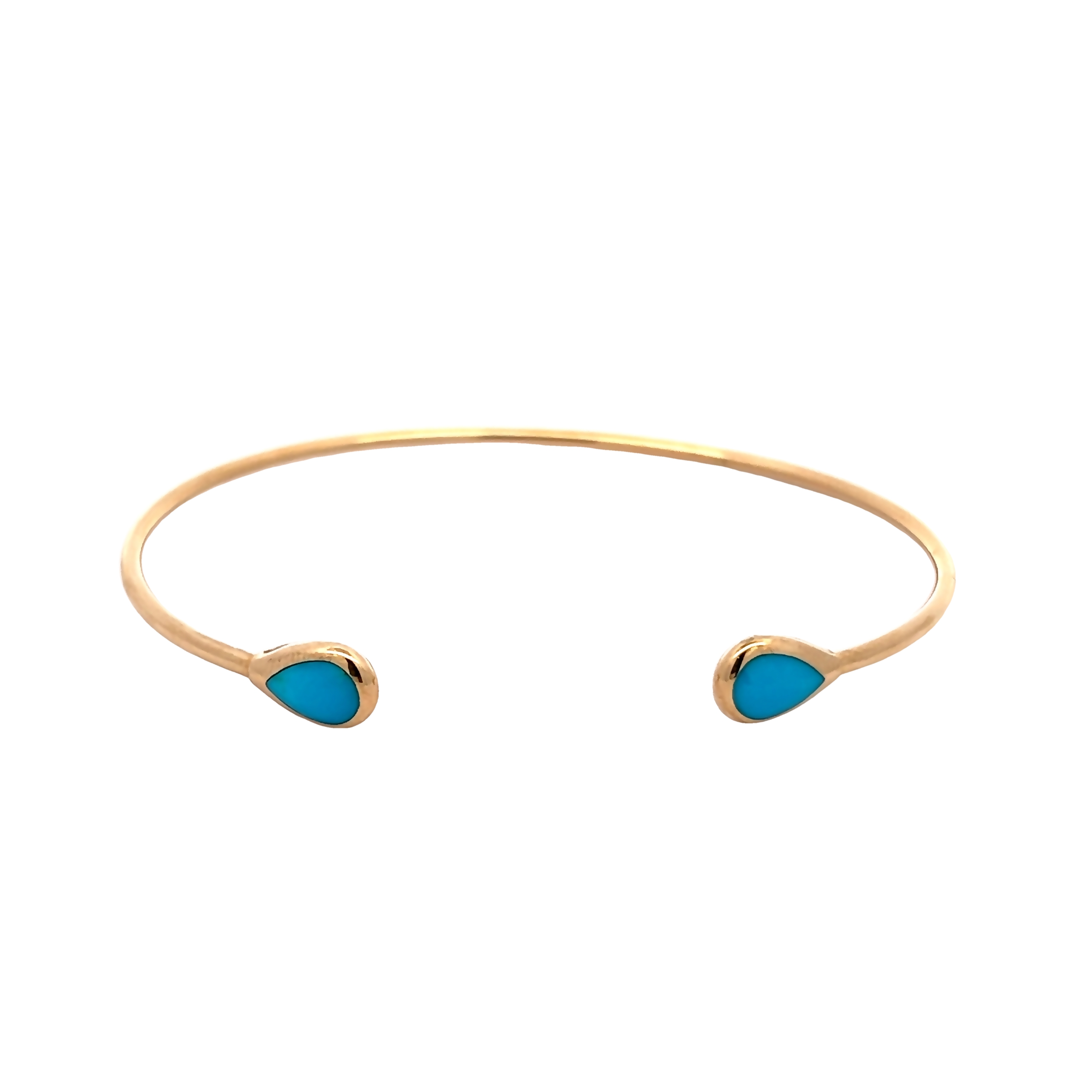 14 Karat yellow gold cuff bracelet with Sleeping Beauty Turquoise inlay
