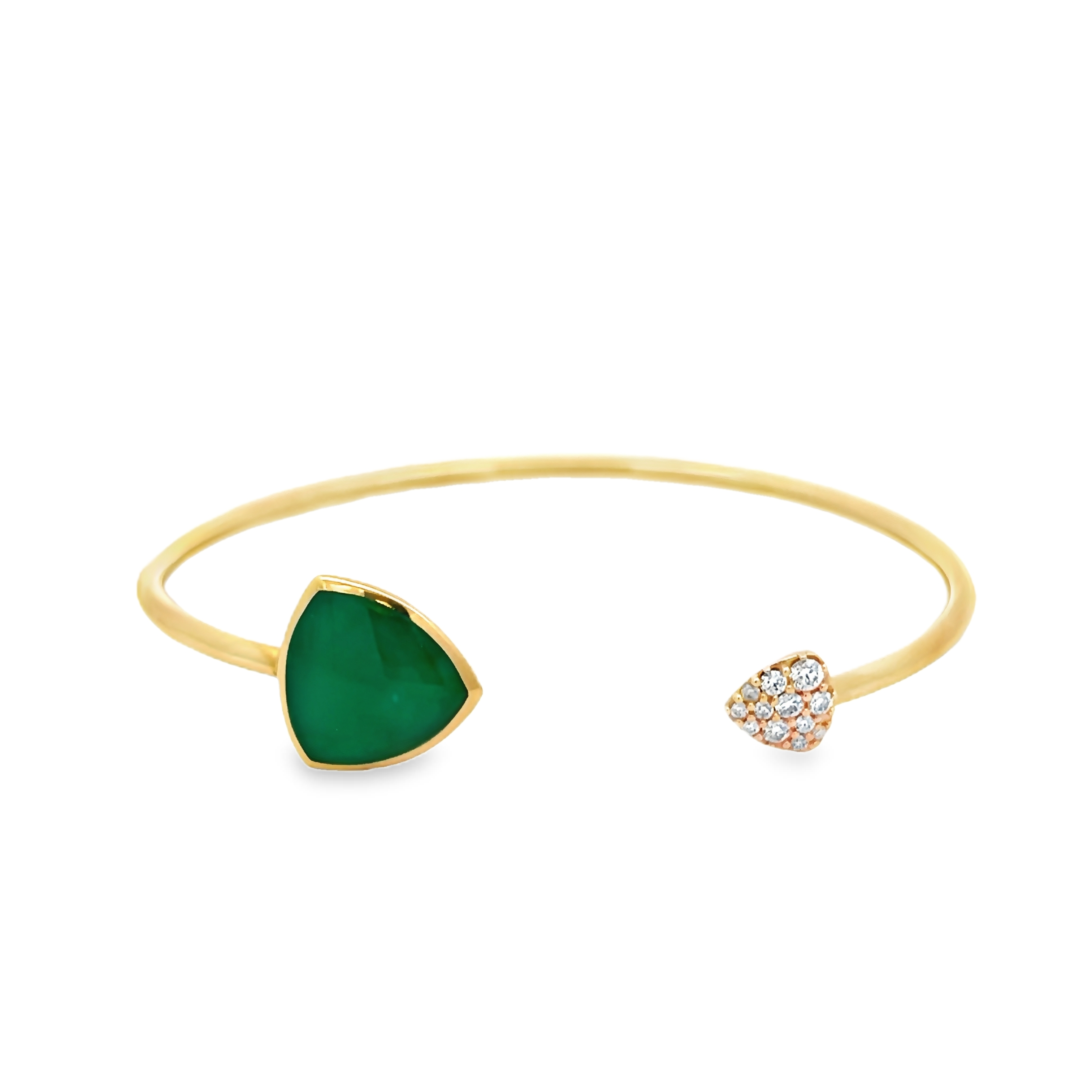 14 Karat Yellow Gold Bracelet With 12=0.21 Total Weight Round Brilliant G Vs Diamonds And Chrysoprase Inlay.