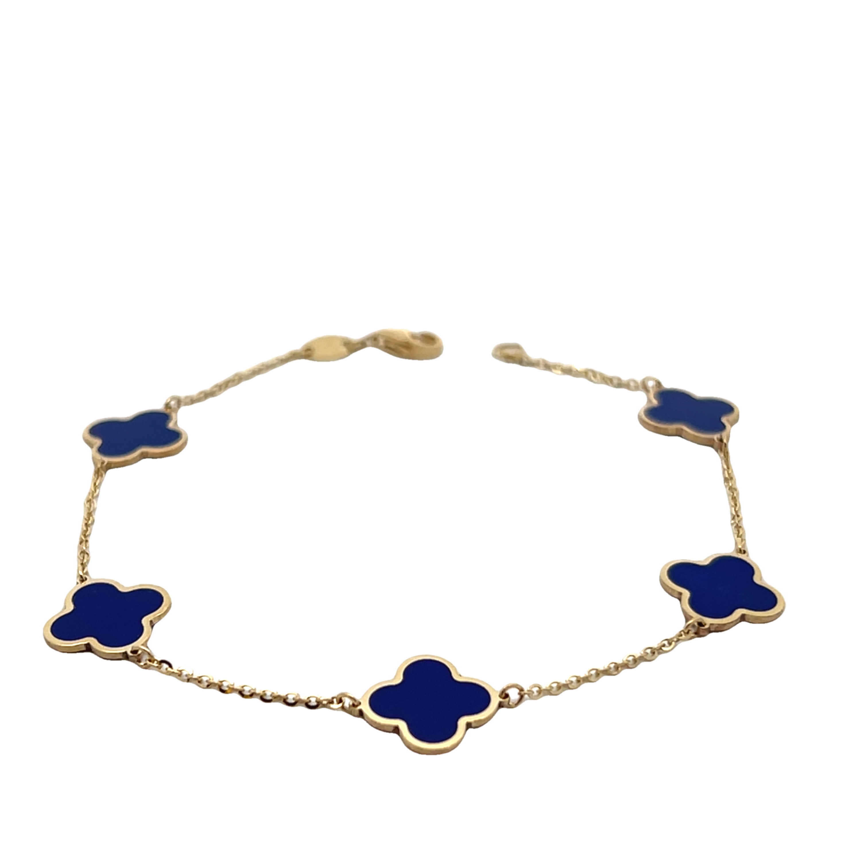 14k Yellow Gold Lapis Clover Station Bracelet