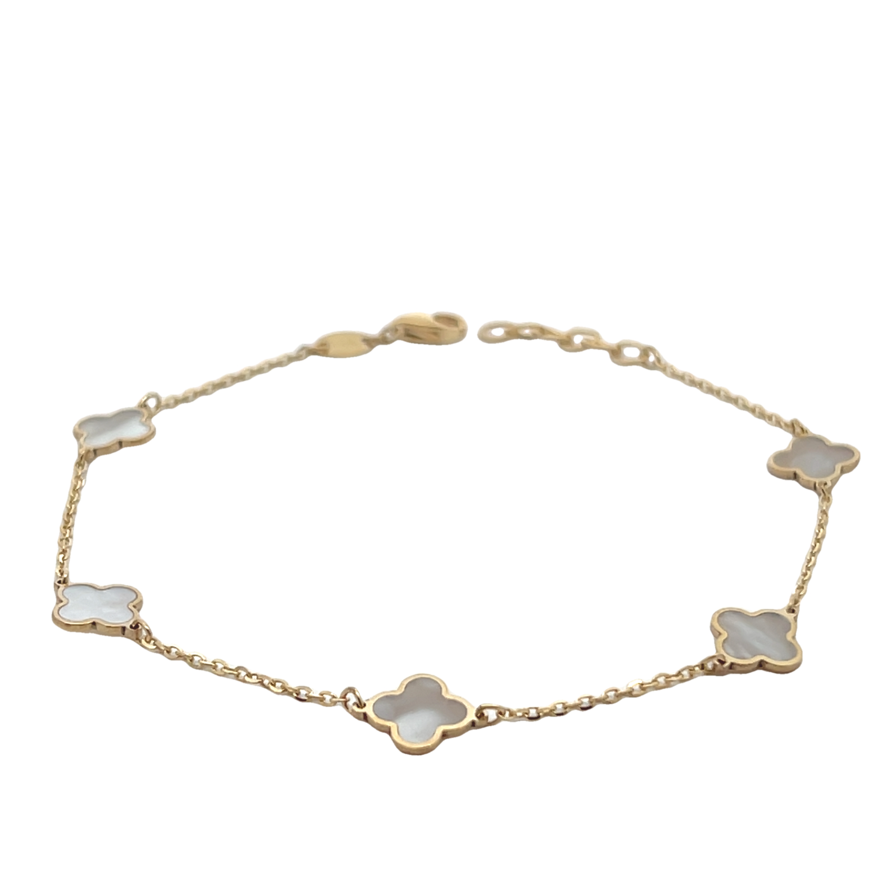 14k Yellow Gold Mother Of Pearl Clover Station Bracelet