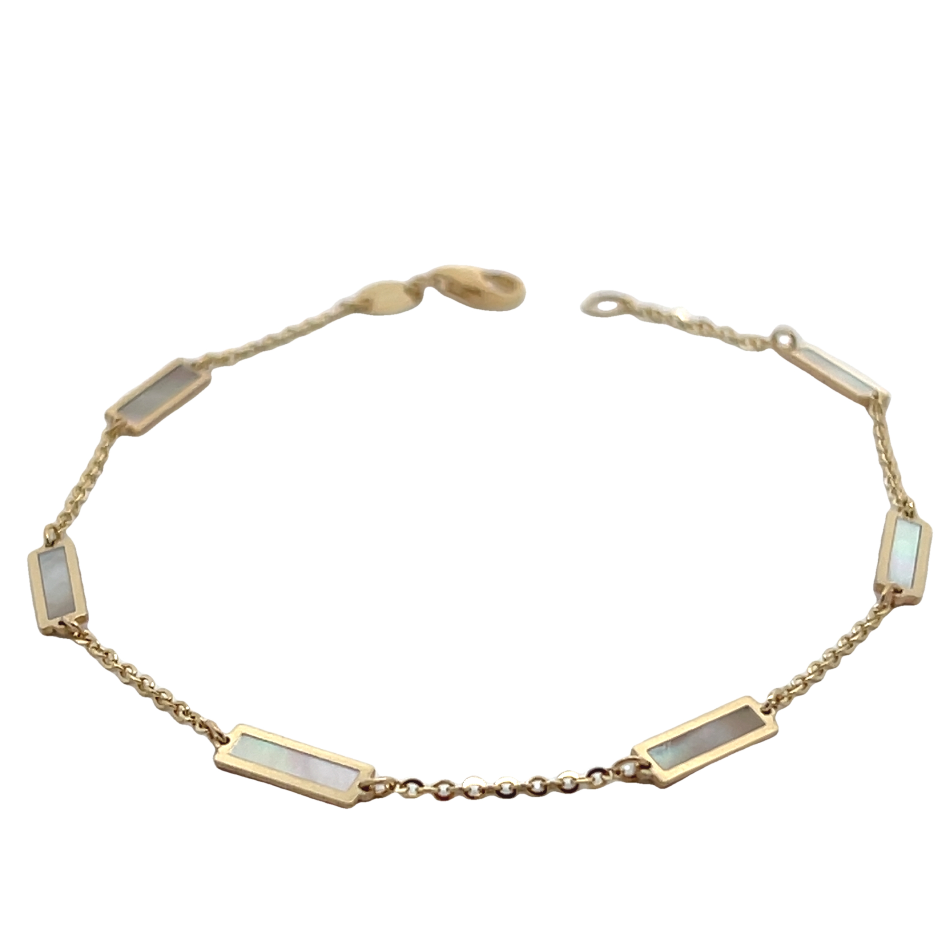 14k Yellow Gold Mother Of Pearl Bar Station Bracelet