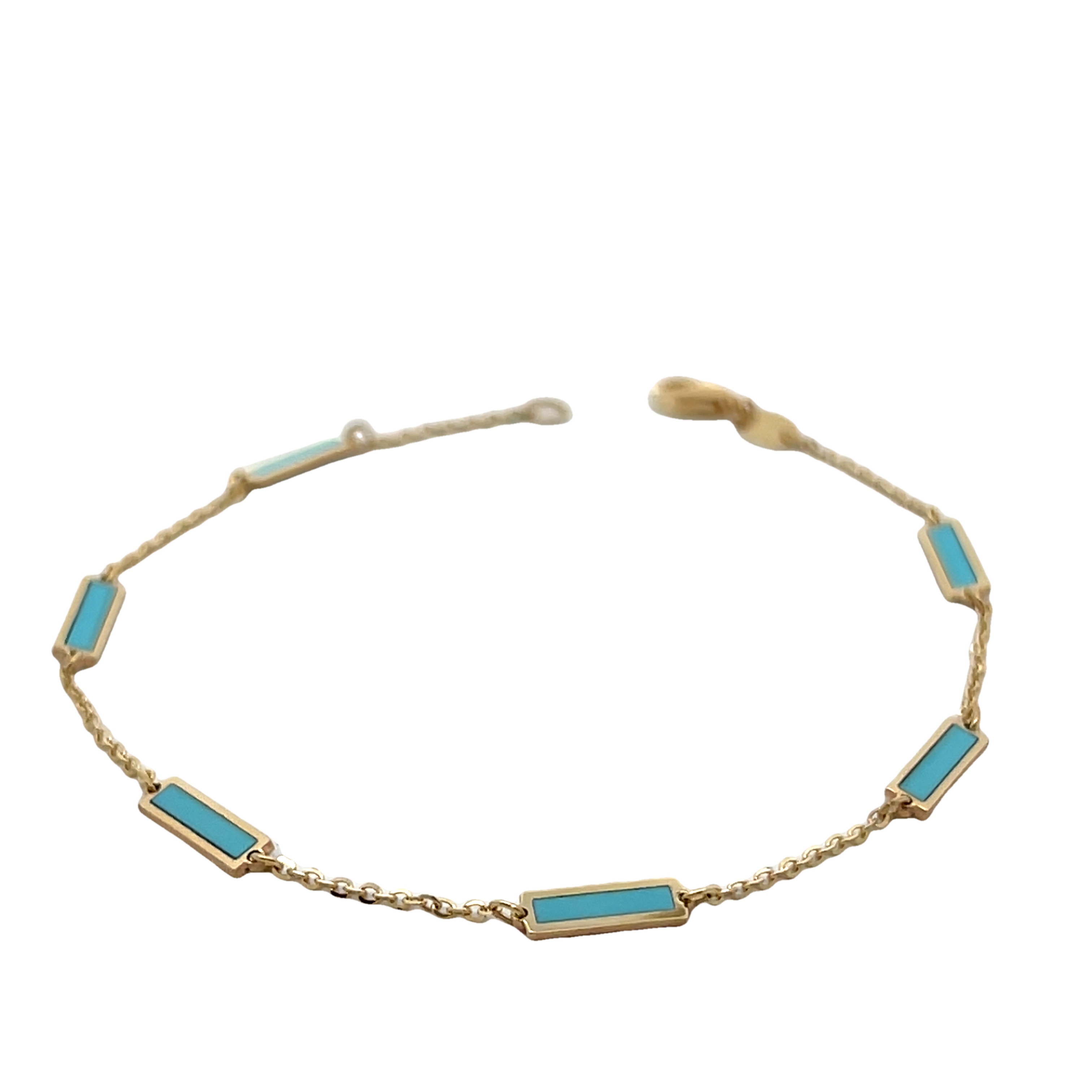 14k Yellow Gold Turquoise Bar Station Bracelet