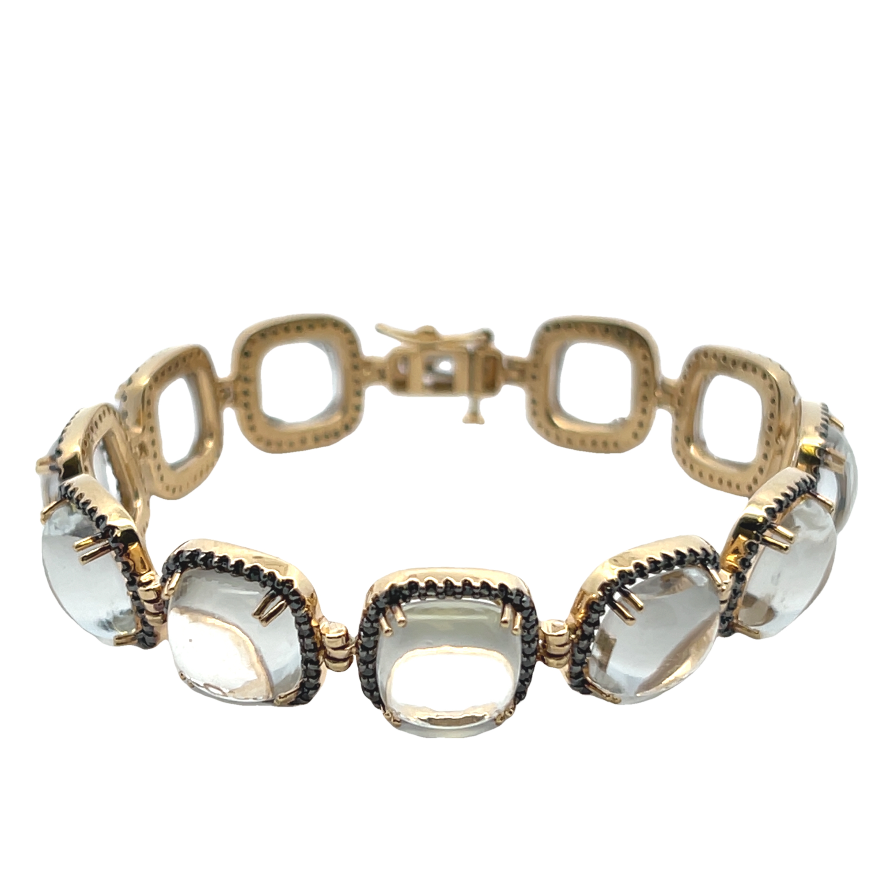 14k Yellow Gold Black Diamond And White Topaz Bracelet