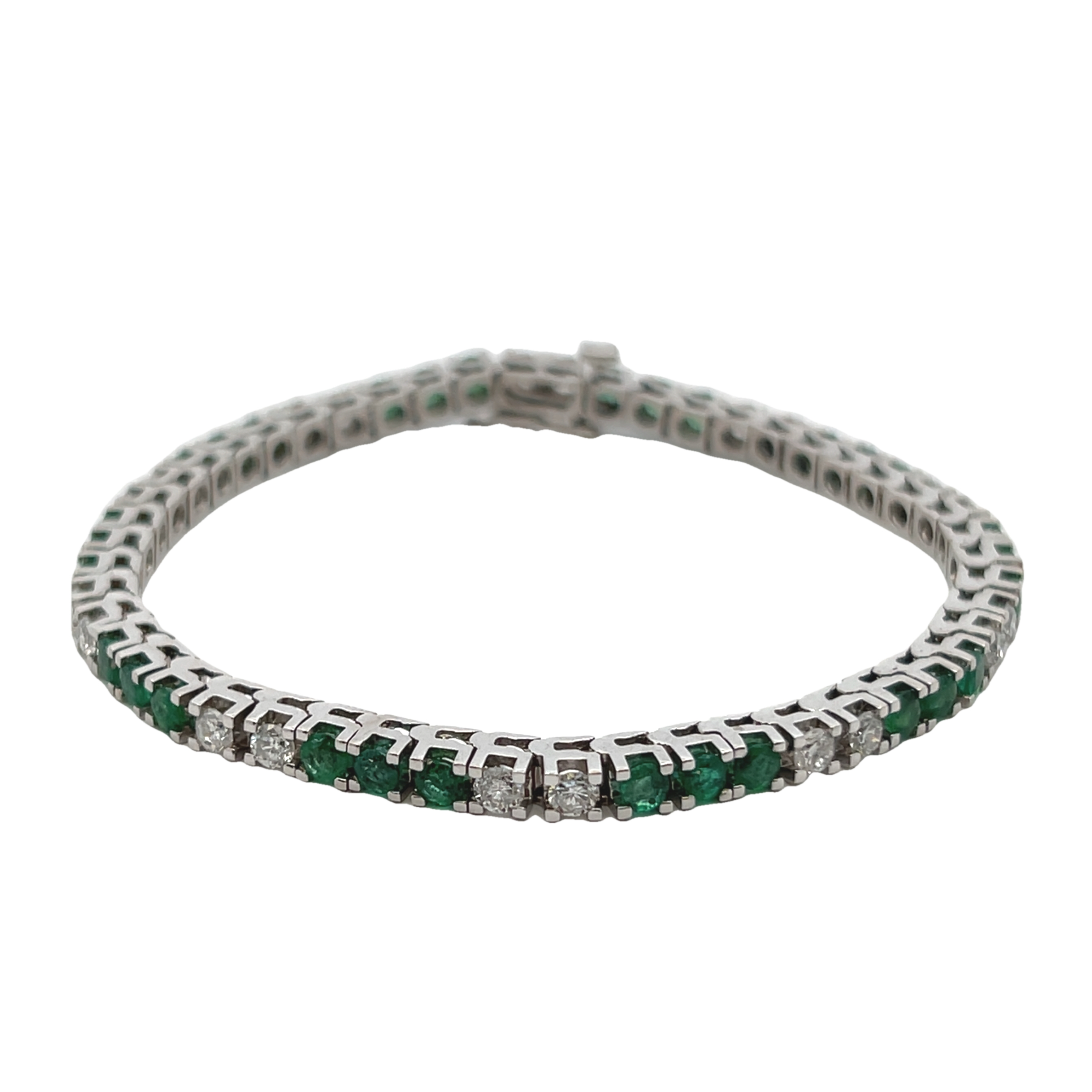 14k White Gold Emerald And Diamond Line Bracelet