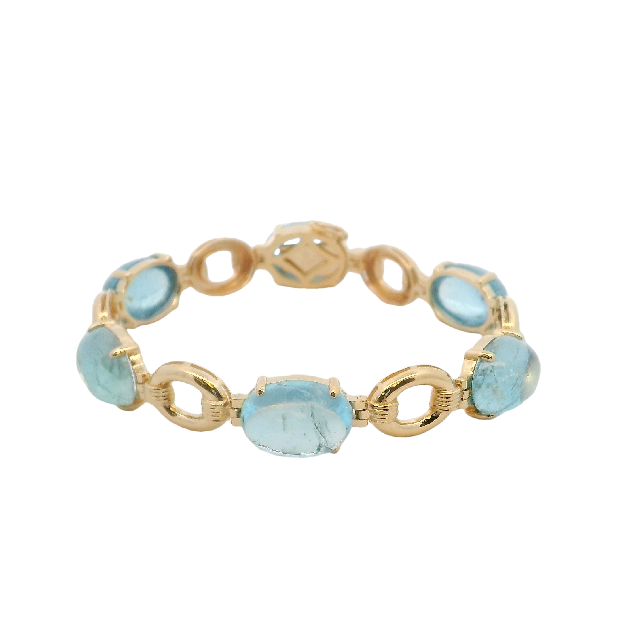 14k Yellow Gold Aquamarine Open Link Bracelet
