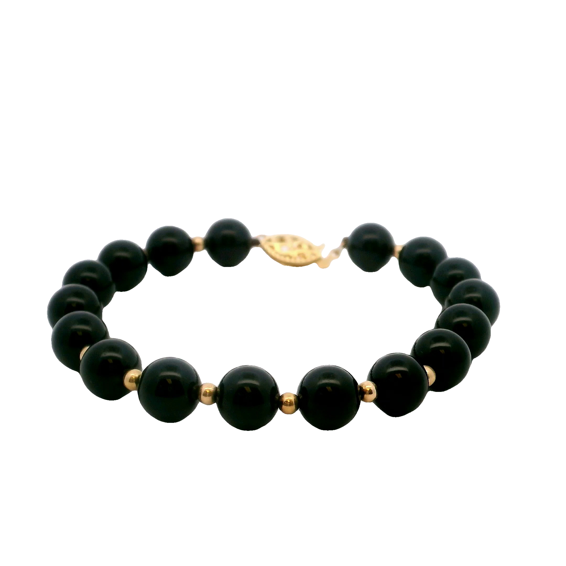 14k Yellow Gold Black Onyx Bead Bracelet