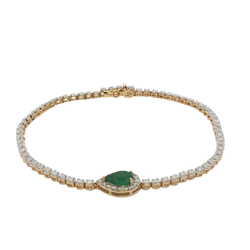 14k Yellow Gold Emerald And Diamond Bracelet