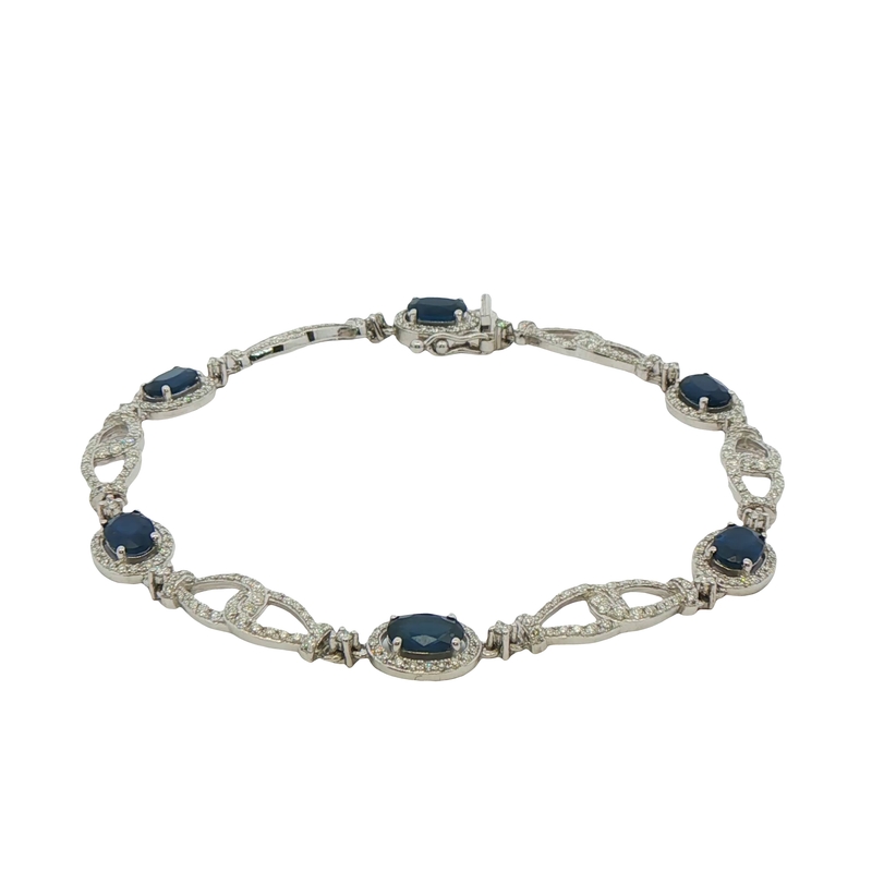 14k White Gold Sapphire And Diamond Bracelet