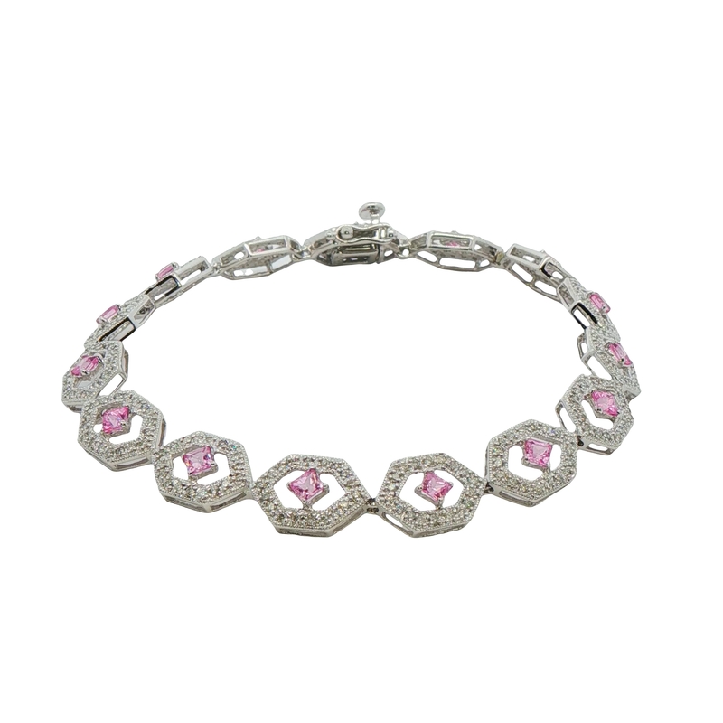 14k White Gold Pink Sapphire And Diamond Bracelet