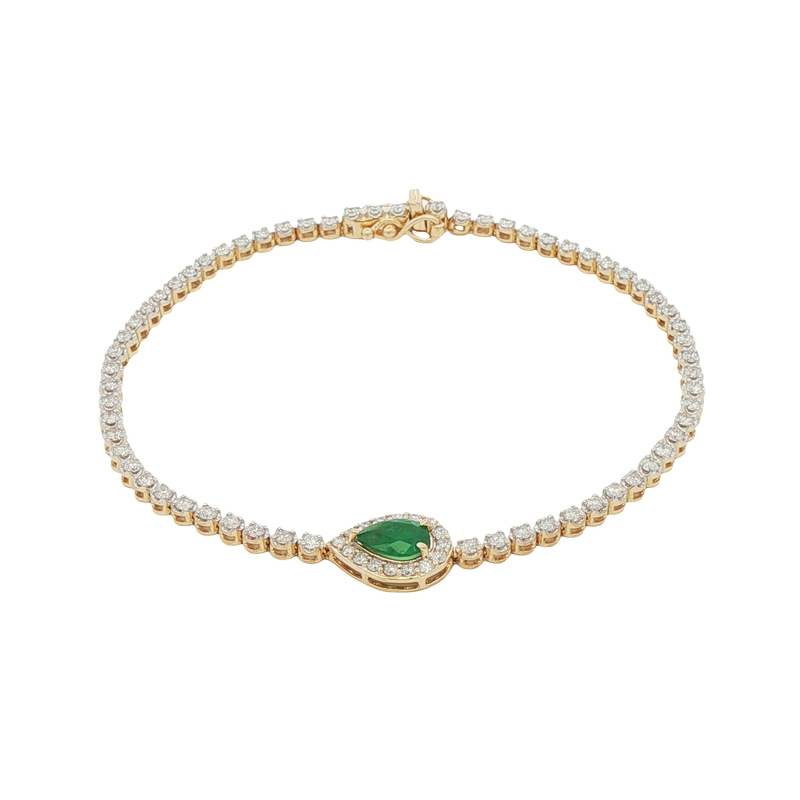 14k Yellow Gold Emerald And Diamond Bracelet