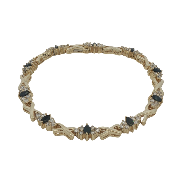 14k Yellow Gold Sapphire And Diamond Bracelet