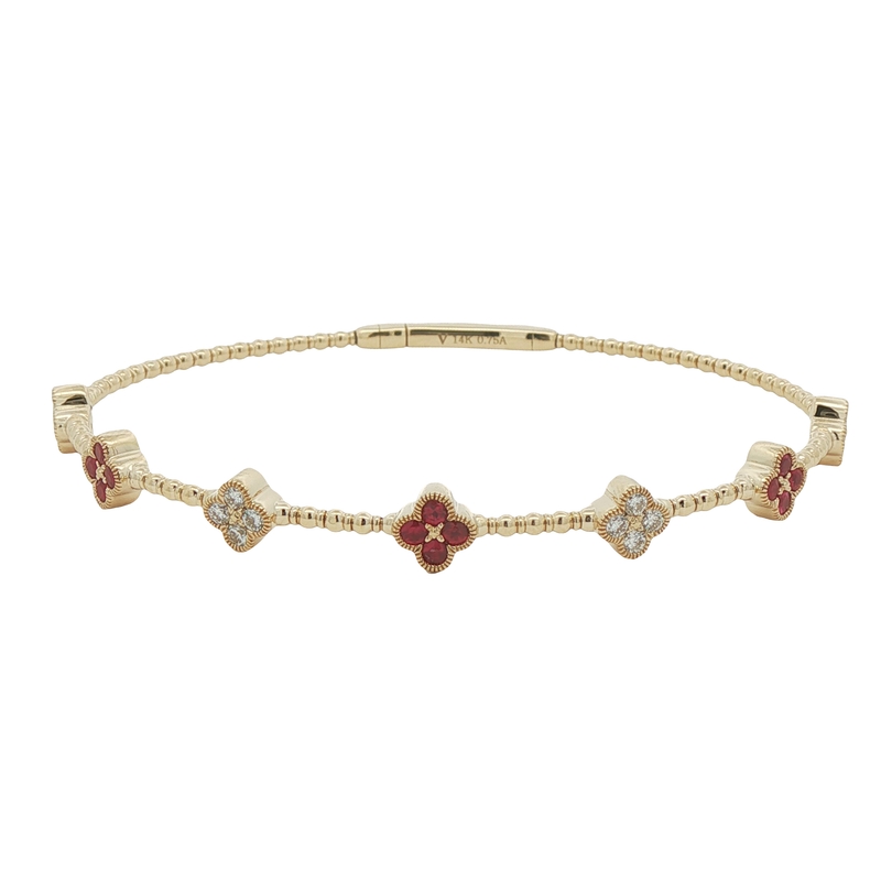 14k Yellow Gold Diamond And Ruby Flexi Bracelet