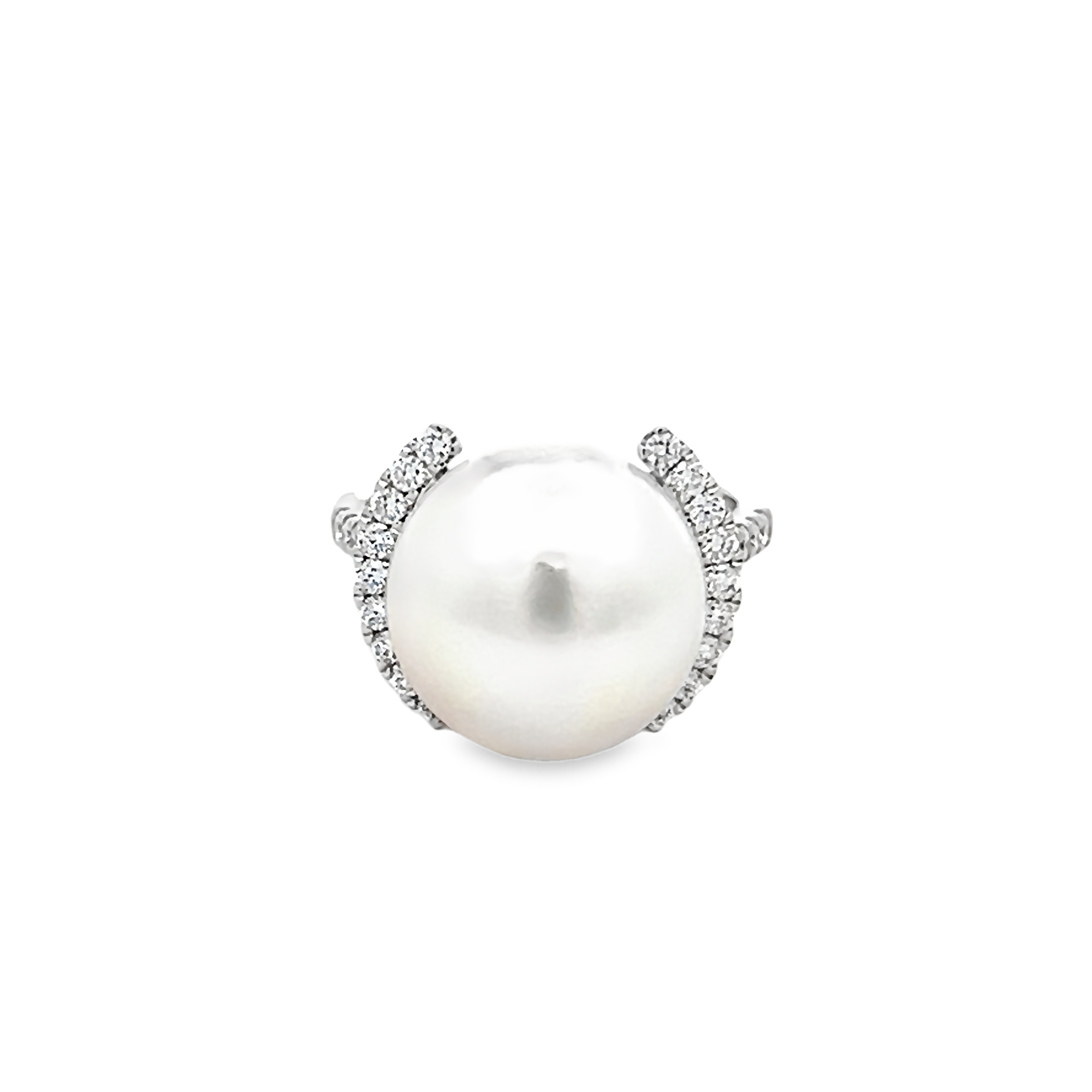 18 Karat white gold ring with One 13.00mm South Sea Pearl and 30=0.53 total weight round brilliant G SI Diamonds