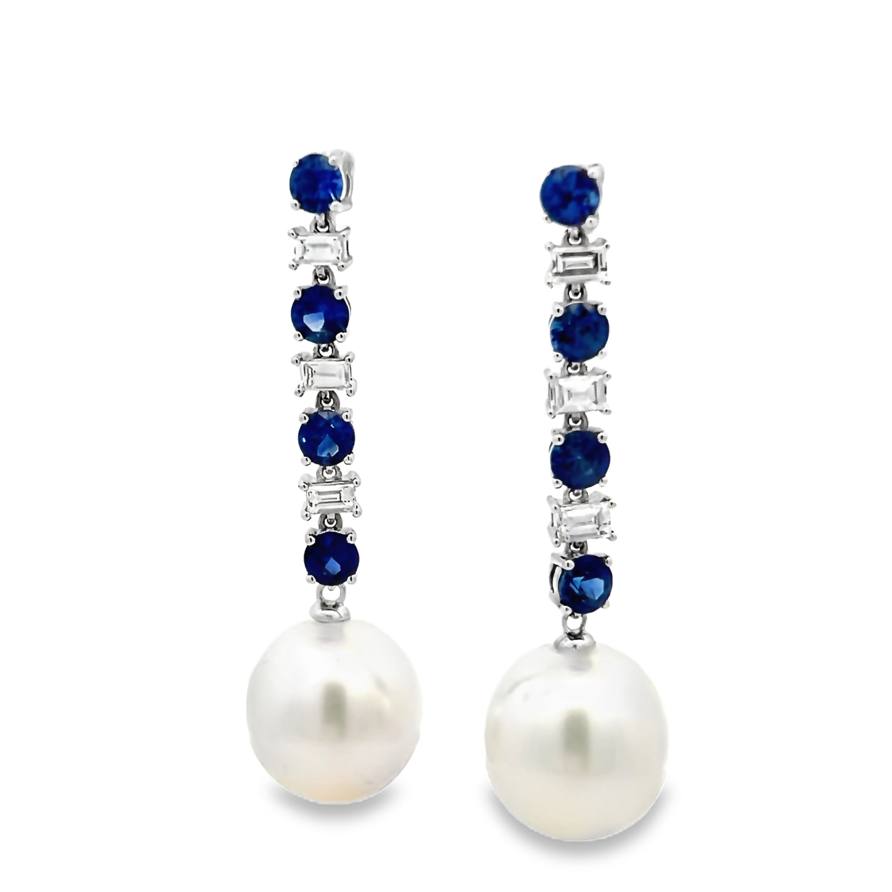 18k Gold Sapphire And Pearl Dangle Earrings