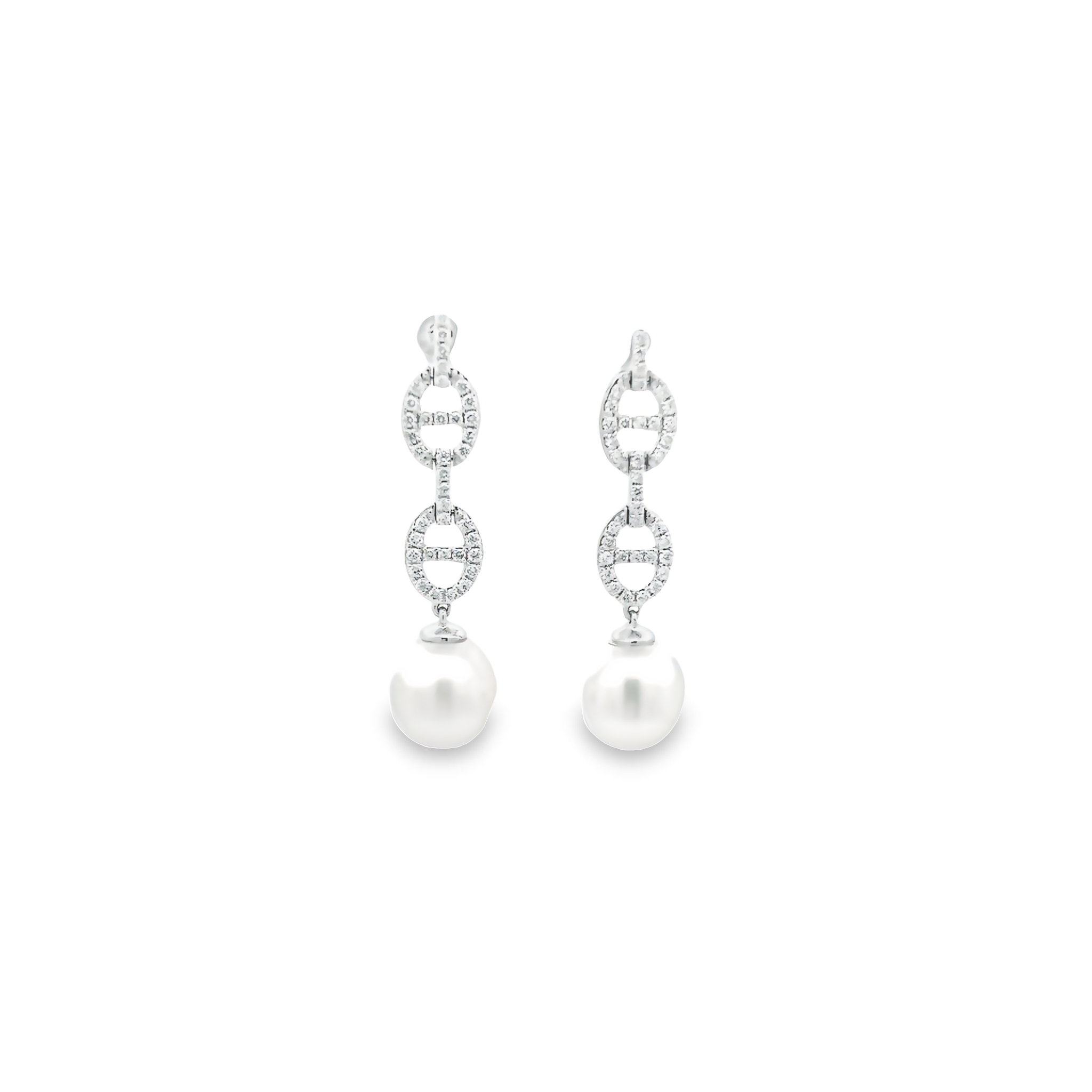 14k White Gold Diamond And Pearl Earrings