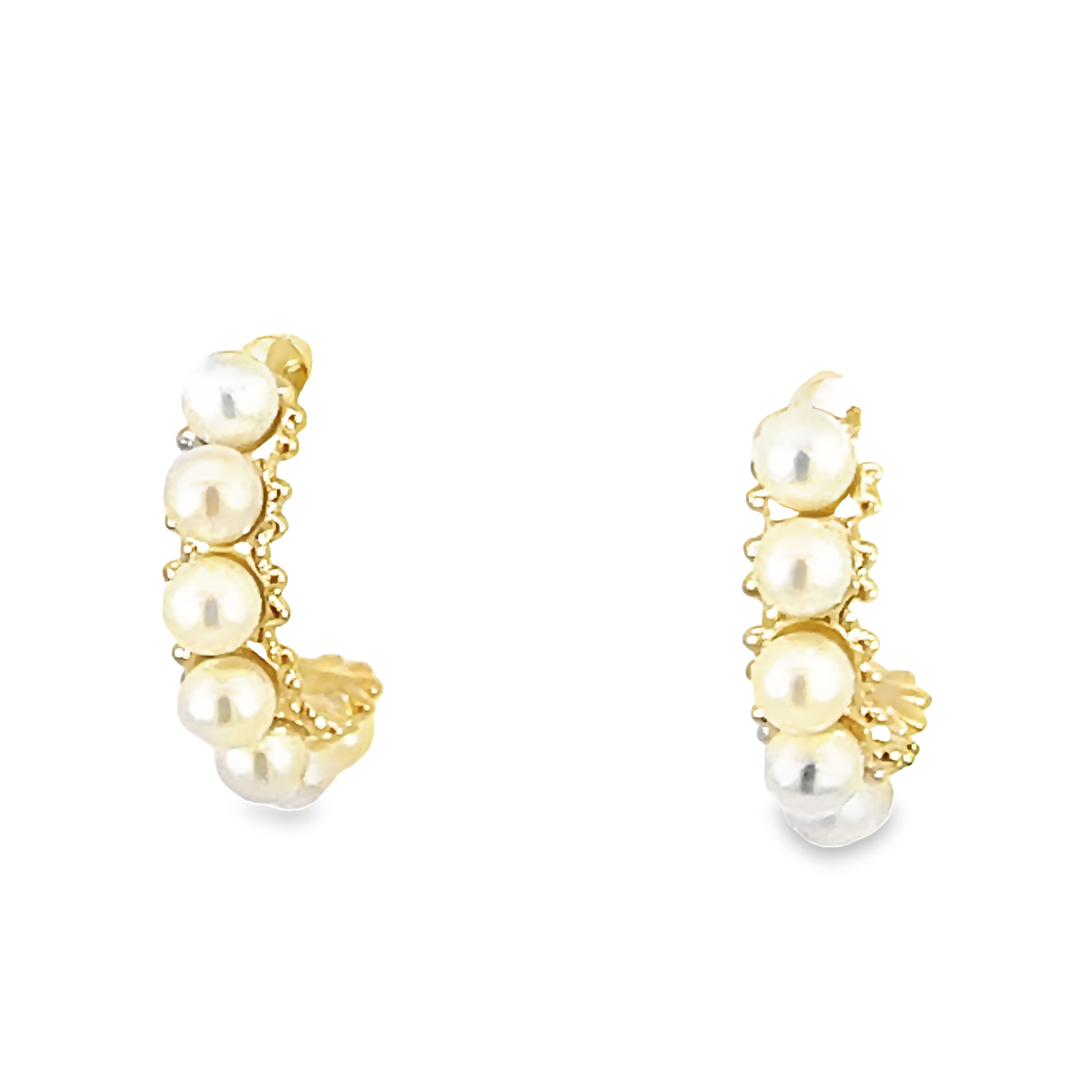 14k Yellow Gold Pearl Hoop Earrings