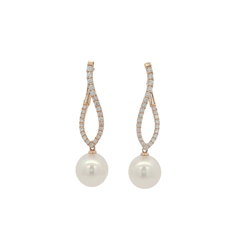 18k Rose Gold Pearl And Diamond Earrings