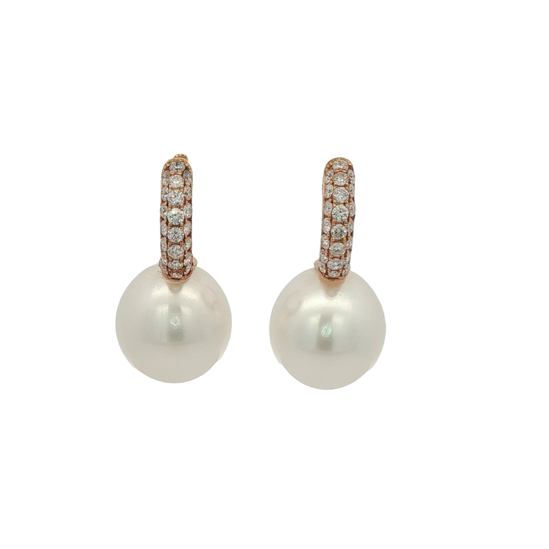18k Rose Gold Pearl And Diamond Dangle Earrings