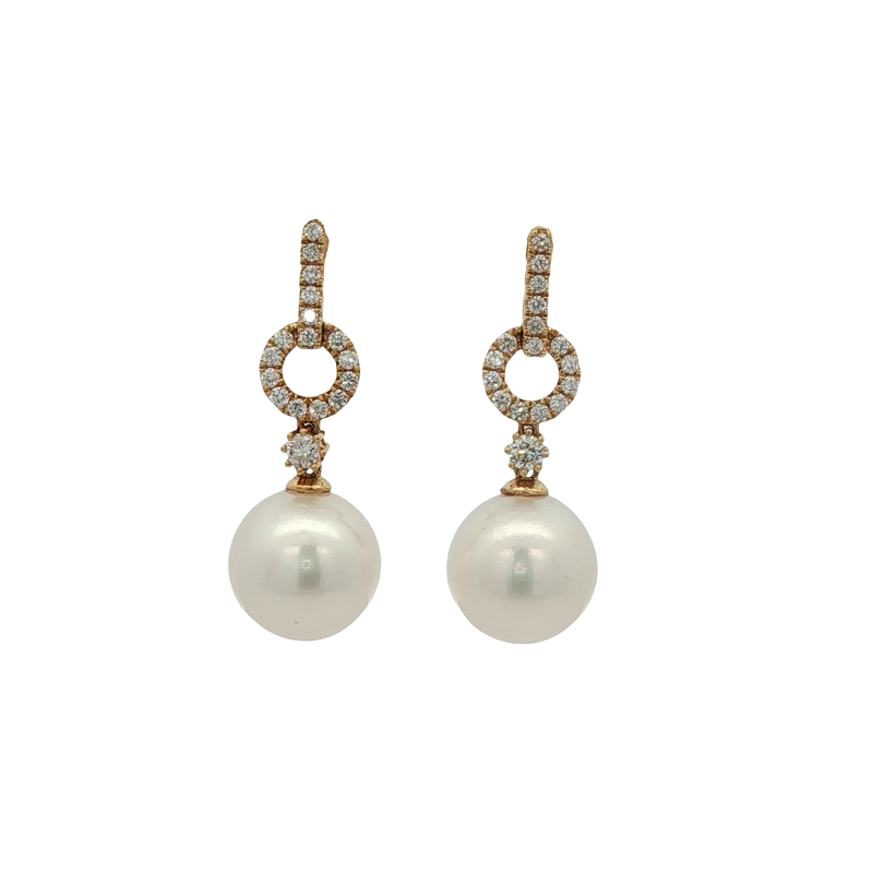18k Yellow Gold Pearl And Diamond Dangle Earrings