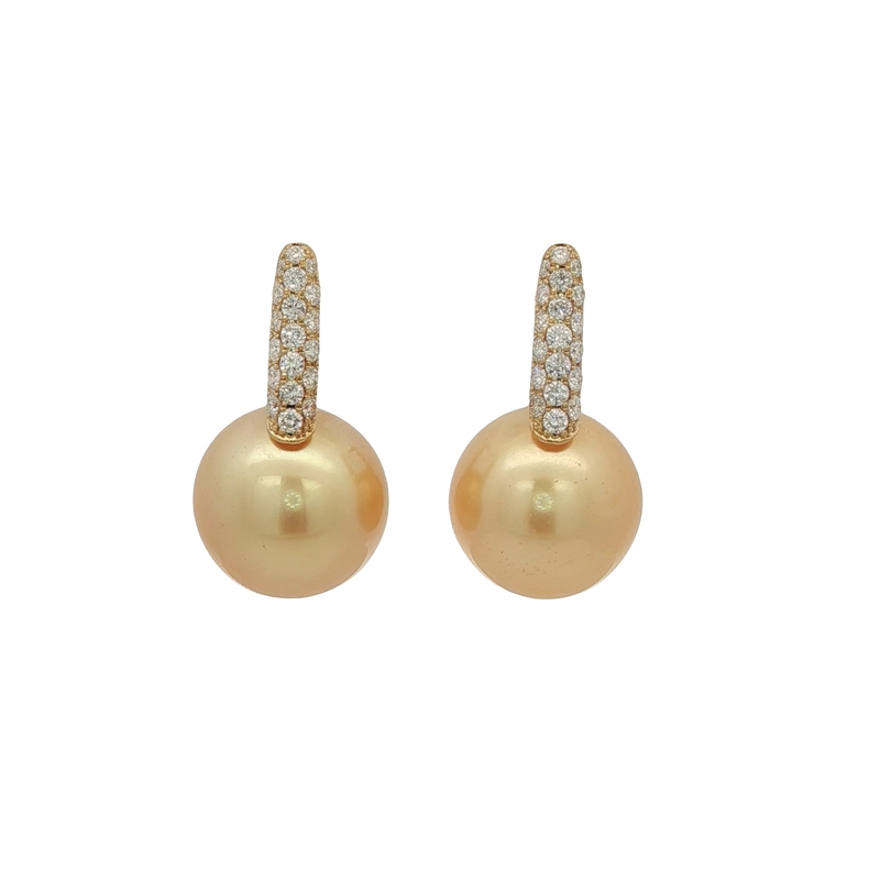 18k Yellow Gold Pearl And Diamond Dangle Earrings