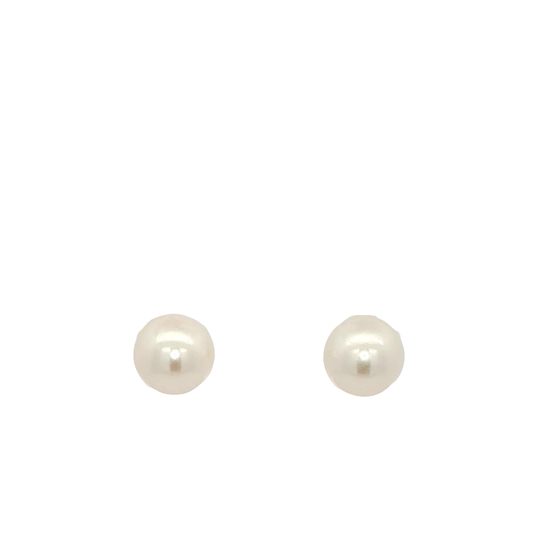 14 Karat Yellow Gold Pearl Stud Earrings With Two 7-7.50mm Round Pearls